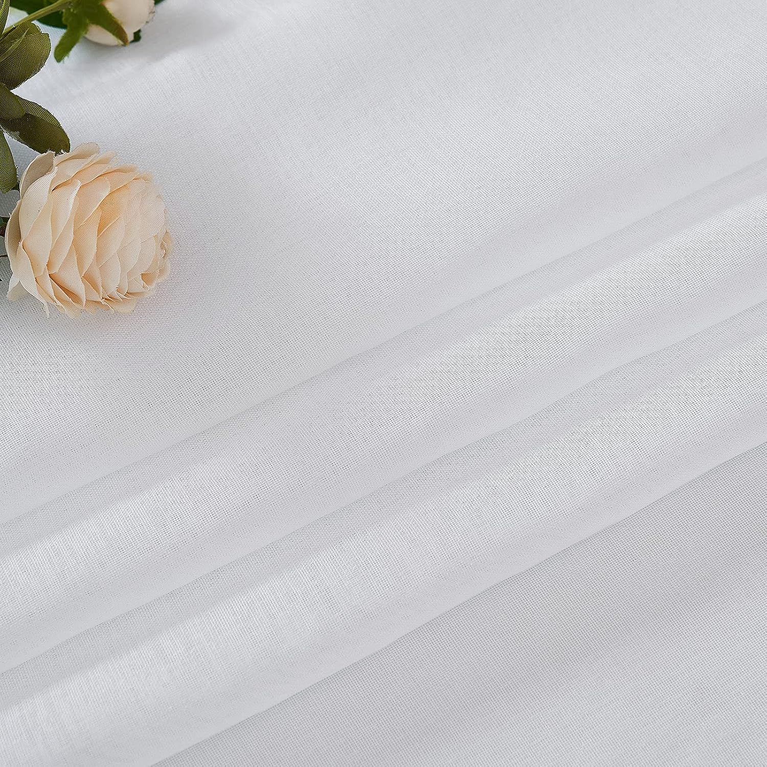 Detalle de EMEMA 2er-Set Sheer-Voile-Schiebegardinen mit Ösen, transparent, 140 x 225 cm, weiß