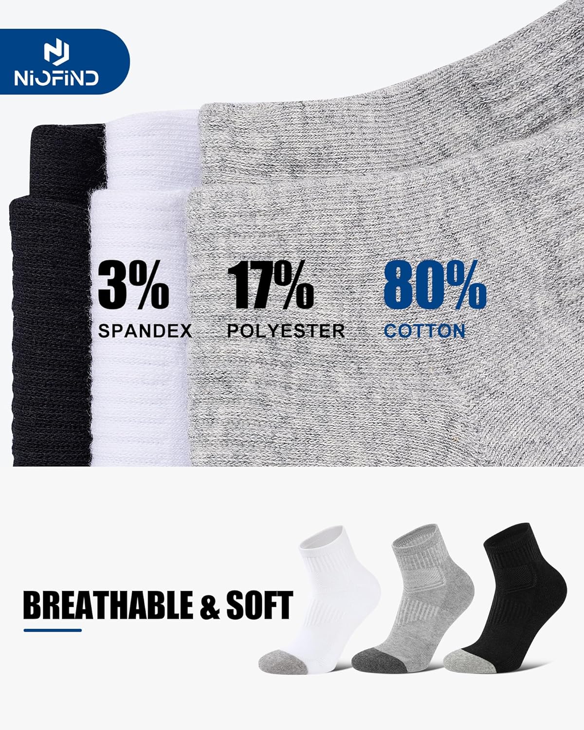 Thumbnail 1 de Niofind Sport Ankle Socks for Men and Women – Thick Cushioned, Anti‑Blister Running Socks (3 or 6 Pairs)