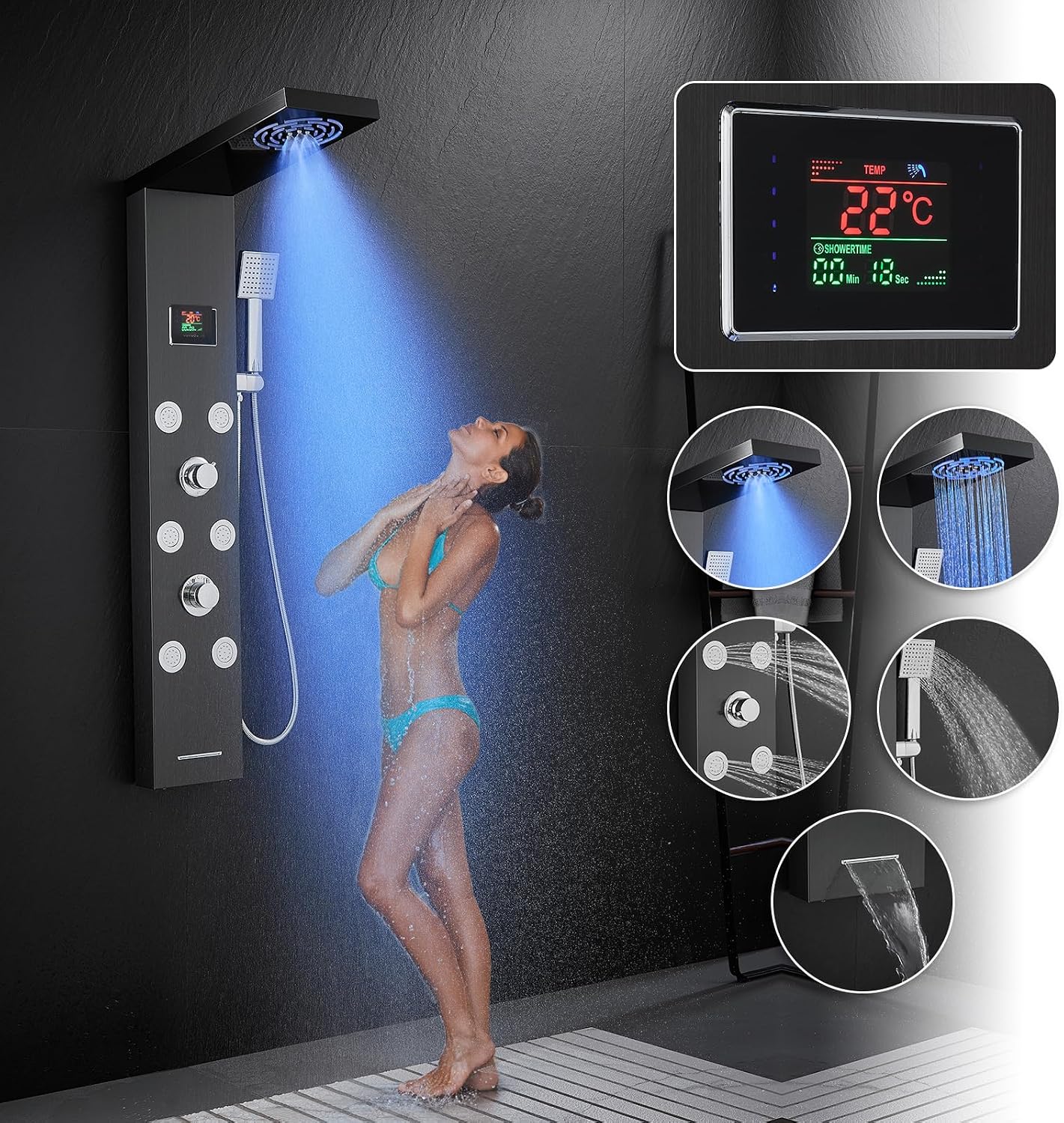 Detalle de KEOKBON Duschpaneel LED batteriefrei