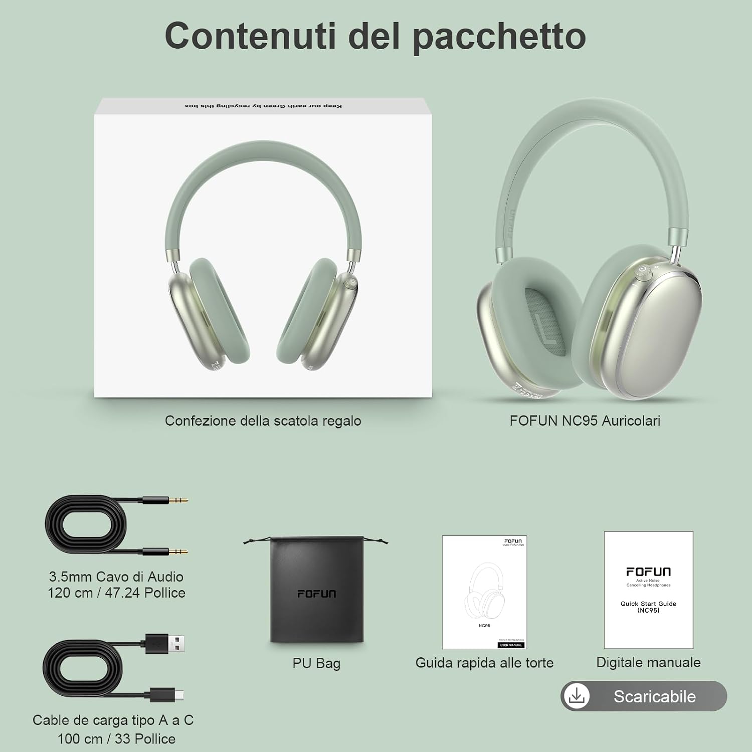 Thumbnail 6 de FOFUN NC95: Cuffie Wireless Over-Ear con ANC, 120 ore di riproduzione e controllo a manopola