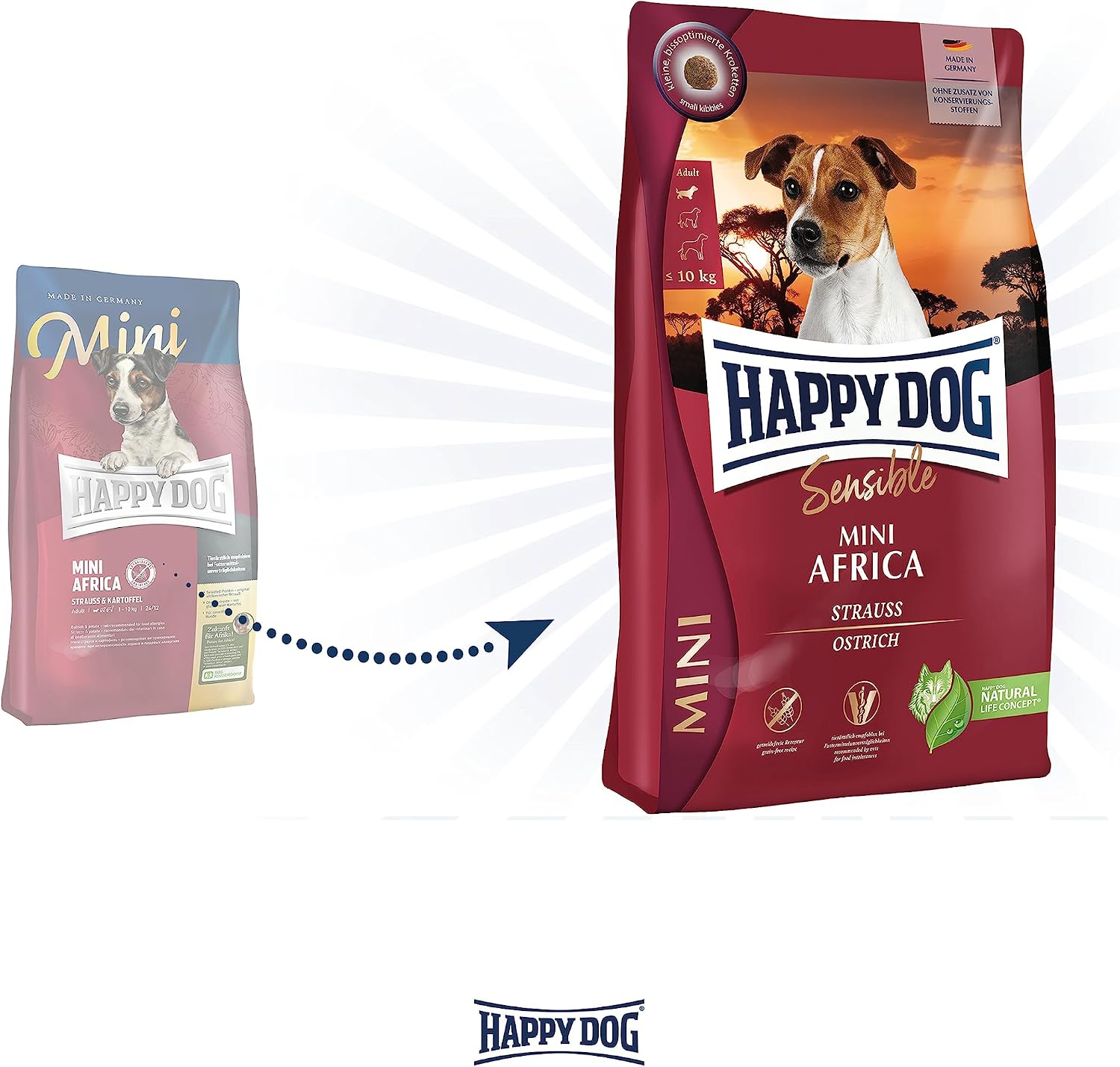 Thumbnail 2 de Happy Dog Sensible Mini Africa 800 g graanvrij volwassen hondenvoer met struisvogel