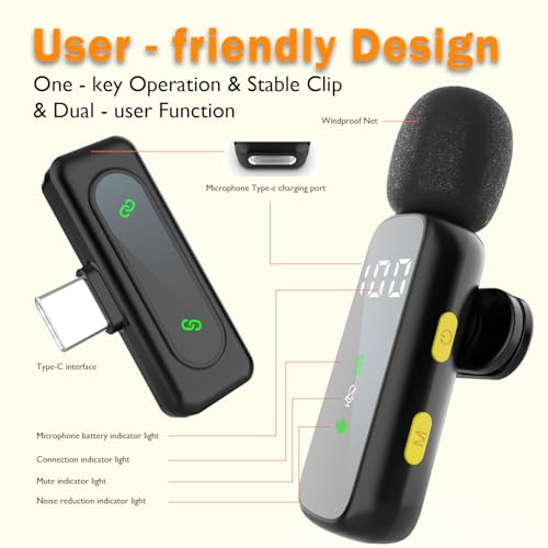 Detalle 2 de Kinmaizi Microphone cravate sans fil avec écran LED — compatible iPhone, Android et PC