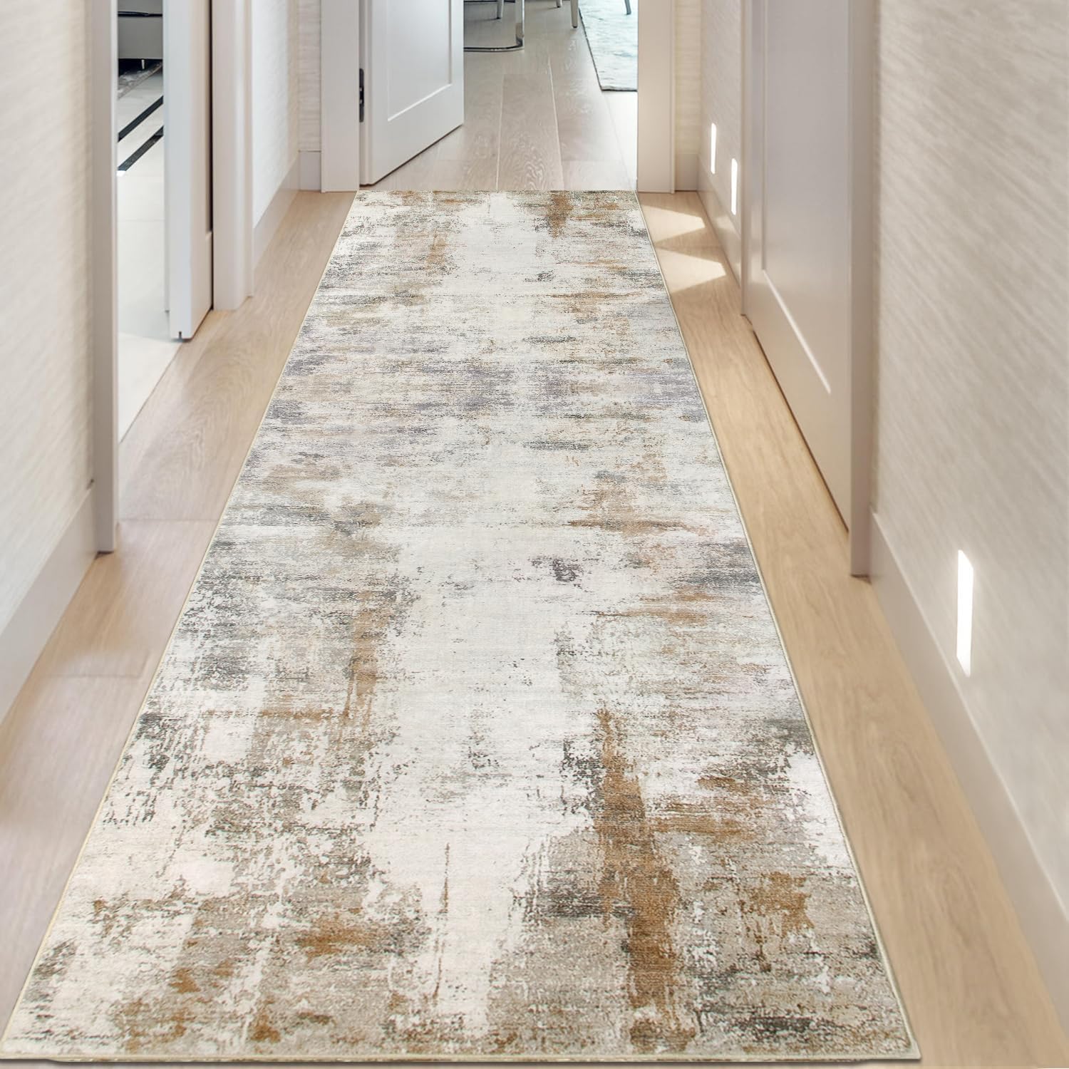 Detalle de Famibay 60x300cm Hallway Runner Rug in Brown & Beige (non-slip, washable, low pile)