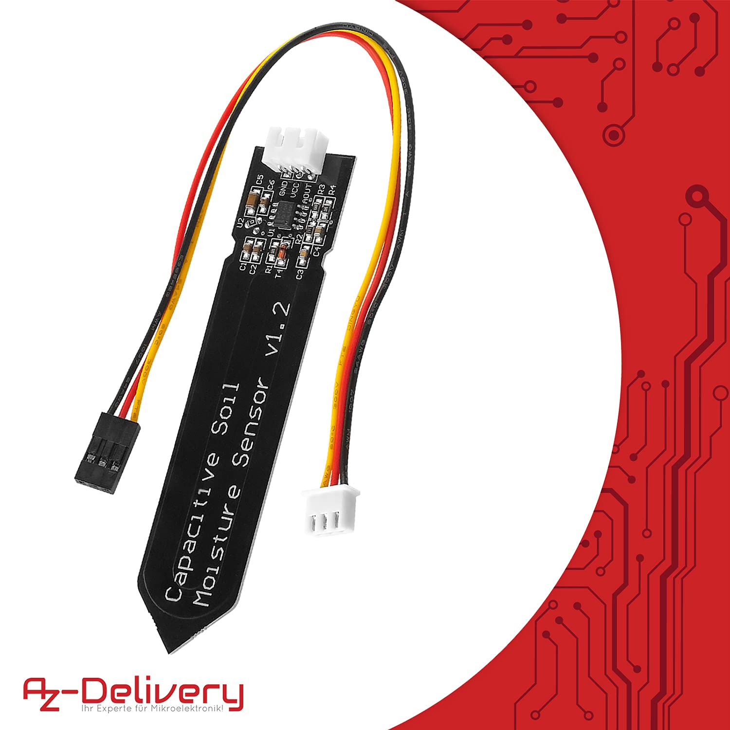 Detalle de AZDelivery 5x sensori di umidità del suolo capacitivo V1.2 con modulo igrometro (compatibile con Arduino) + e-book