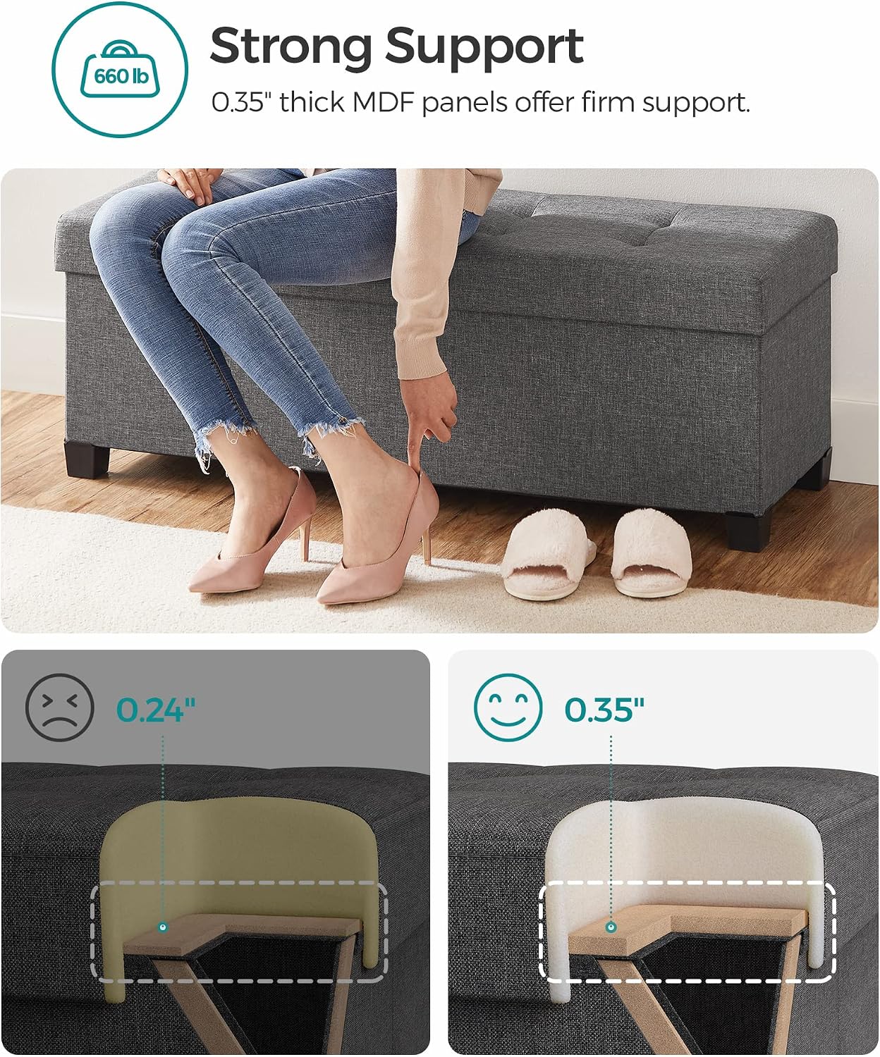 Detalle 2 de SONGMICS Storage Ottoman Bench, 43.3-Inch