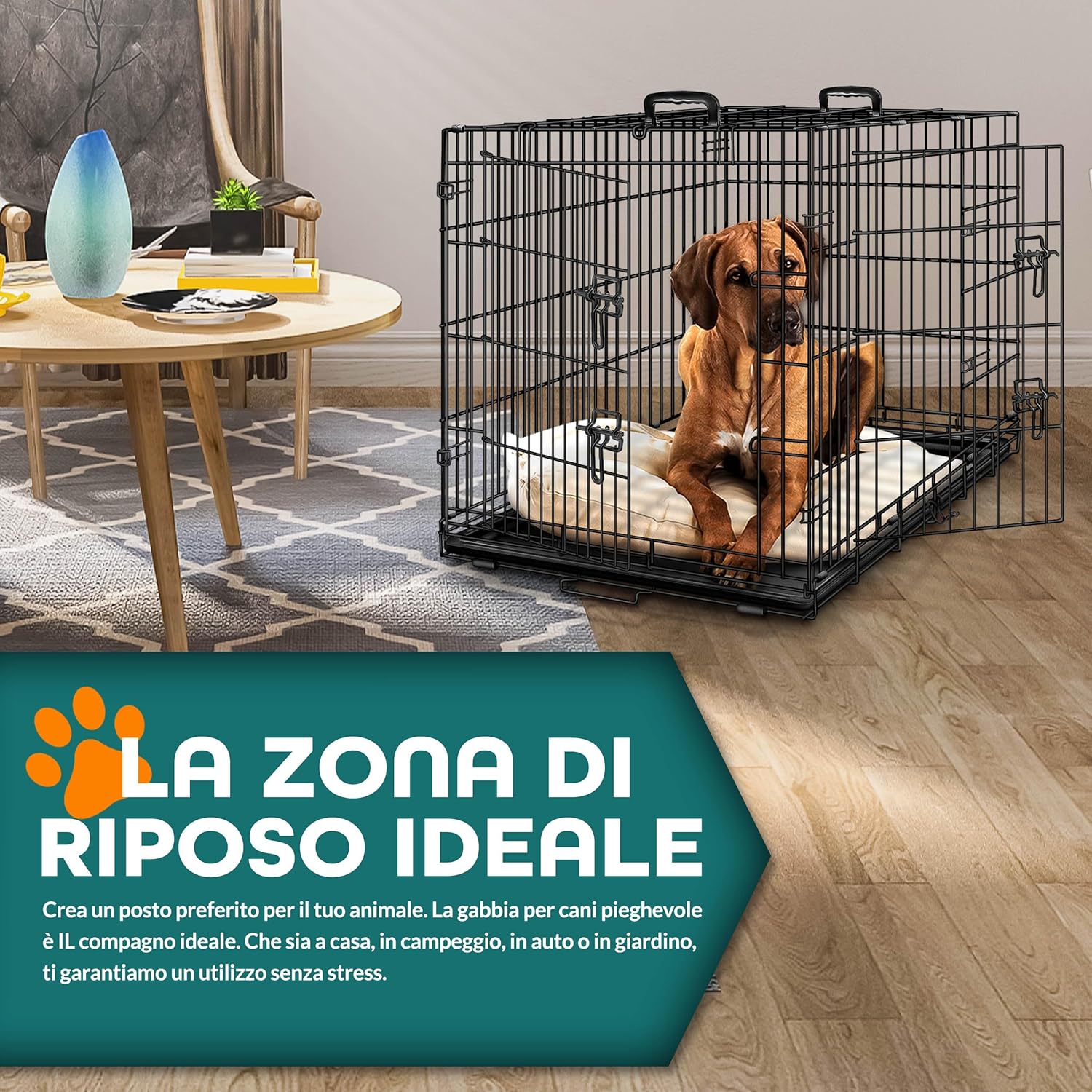 Thumbnail 6 de TRESKO Gabbia Pieghevole XXL 122x74,5x80,5 cm