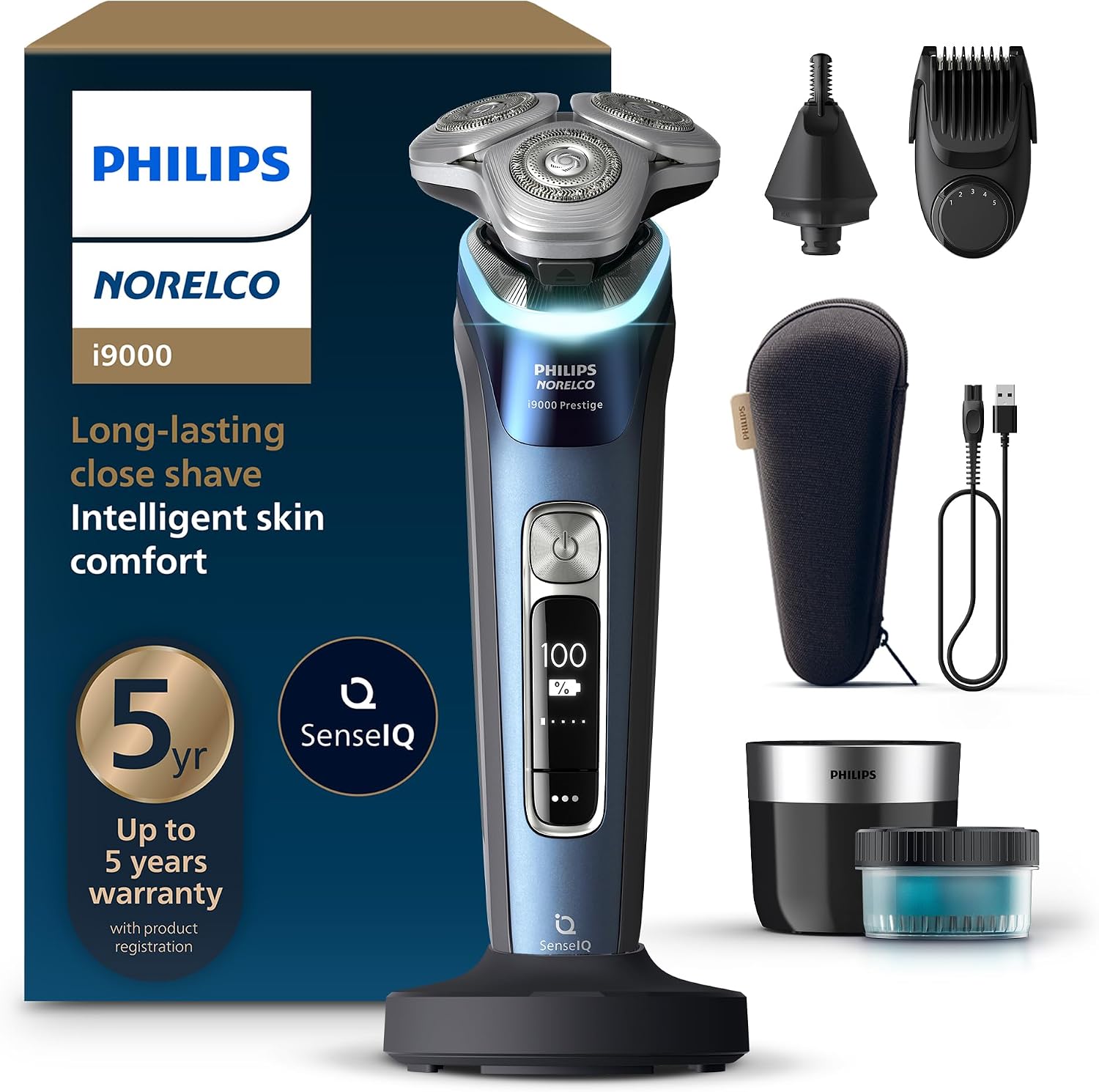 Detalle de Philips Norelco Shaver i9000 Prestige (XP9201/88) Wet & Dry Electric Shaver with SenseIQ
