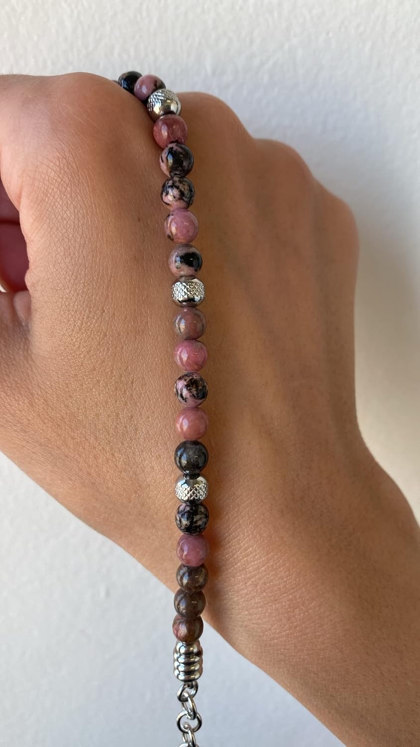 Detalle 2 de Bracciale Uomo Donna in Acciaio Inox con Rodonite Naturale – Stile Minimal e Made in Italy