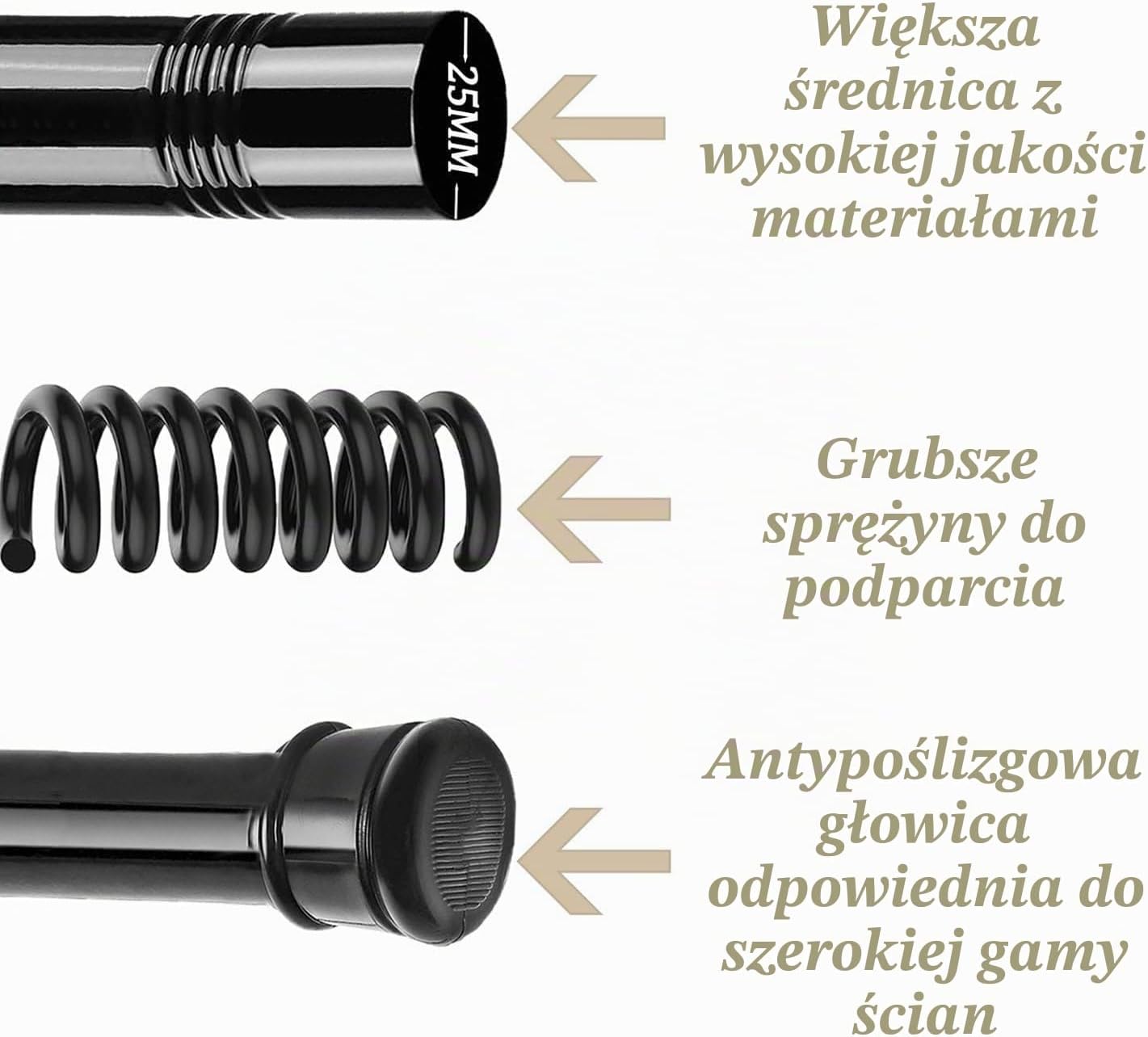 Detalle de Rod&Trikin NO4-8088-10 – czarny drążek rozporowy 83–145 cm bez wiercenia