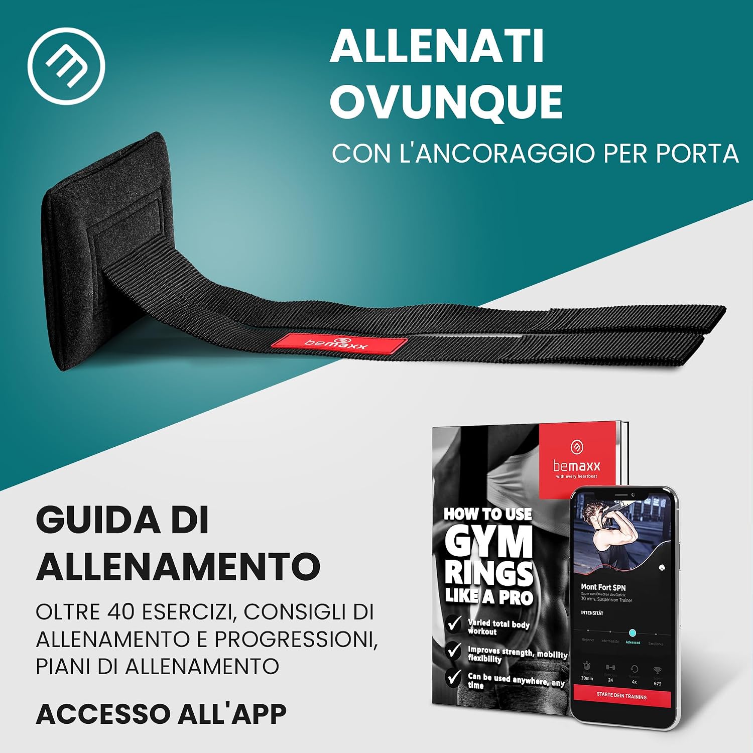 Detalle de Anelli Ginnastica in Legno BeMaxx con Ancoraggio da Porta e Cinghie Regolabili – Programma di Allenamento Calisthenics