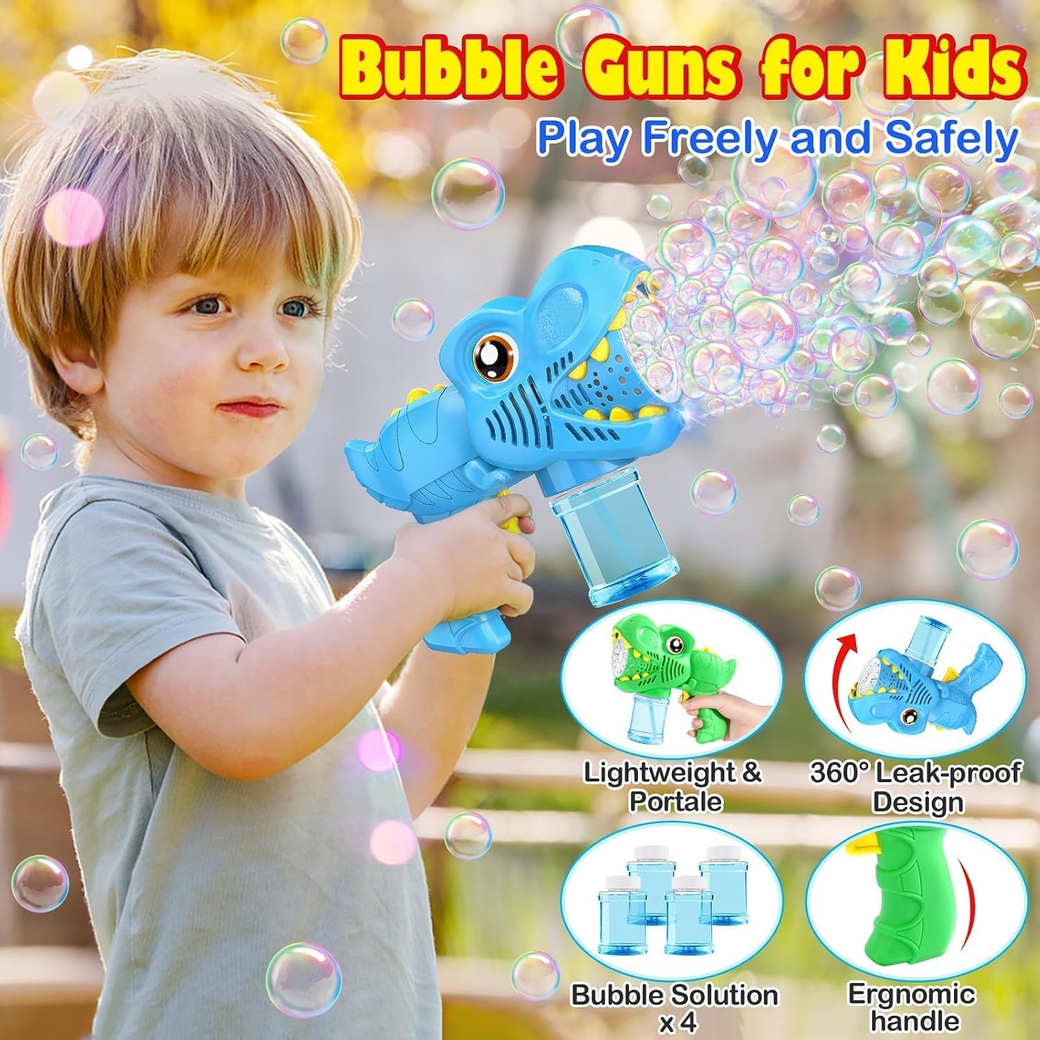 Detalle de Yunaking 2-Pack Bubble Machine Gun for Kids: Rechargeable Outdoor Bubble Fun