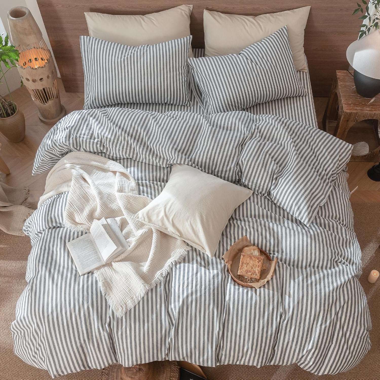 Detalle de MooMee Striped Duvet Cover Set 90x90 Queen