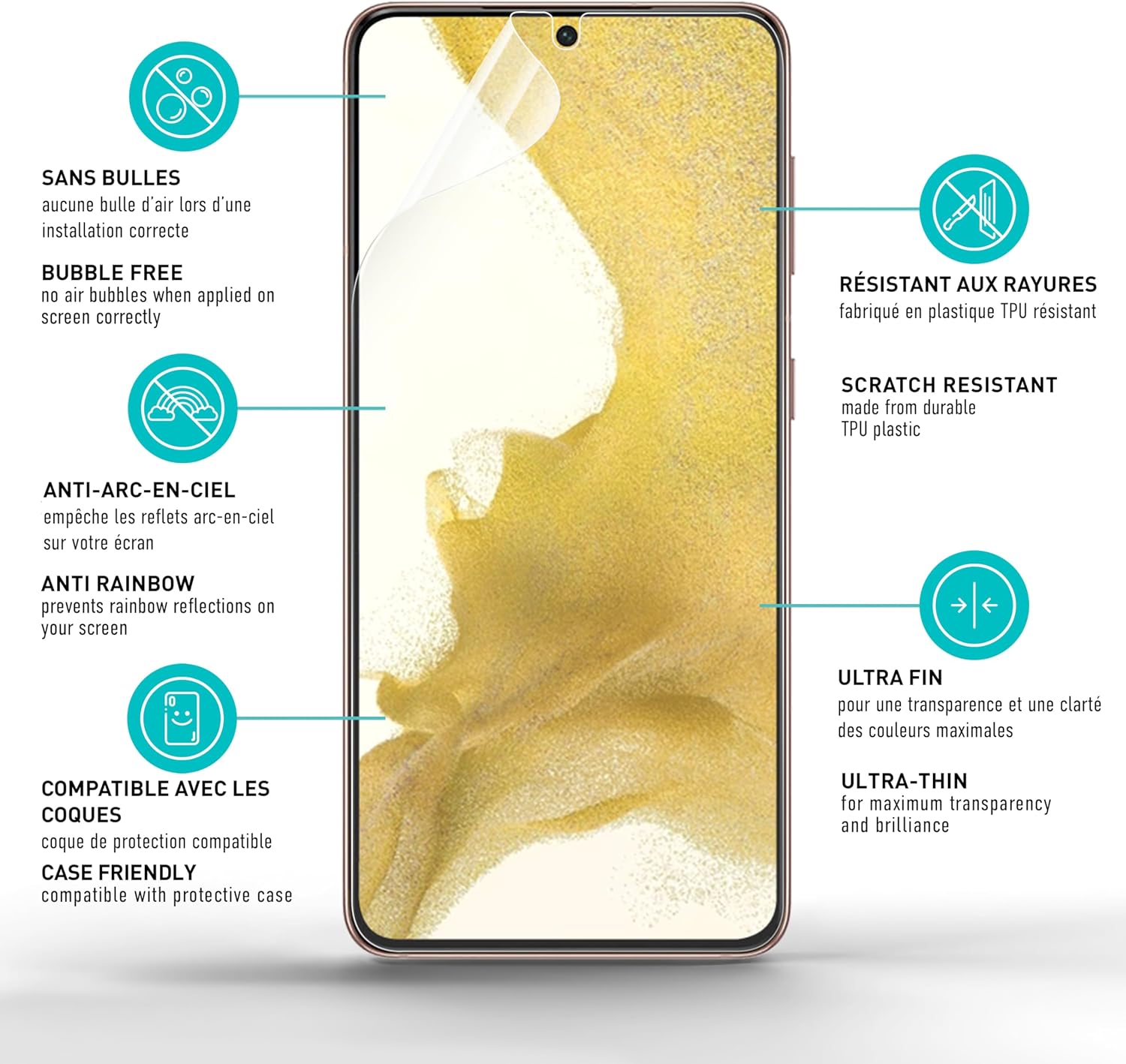 Detalle de Smartect Protecteur d’écran TPU mat pour Samsung Galaxy S22 (2 pièces) : pose sans bulles