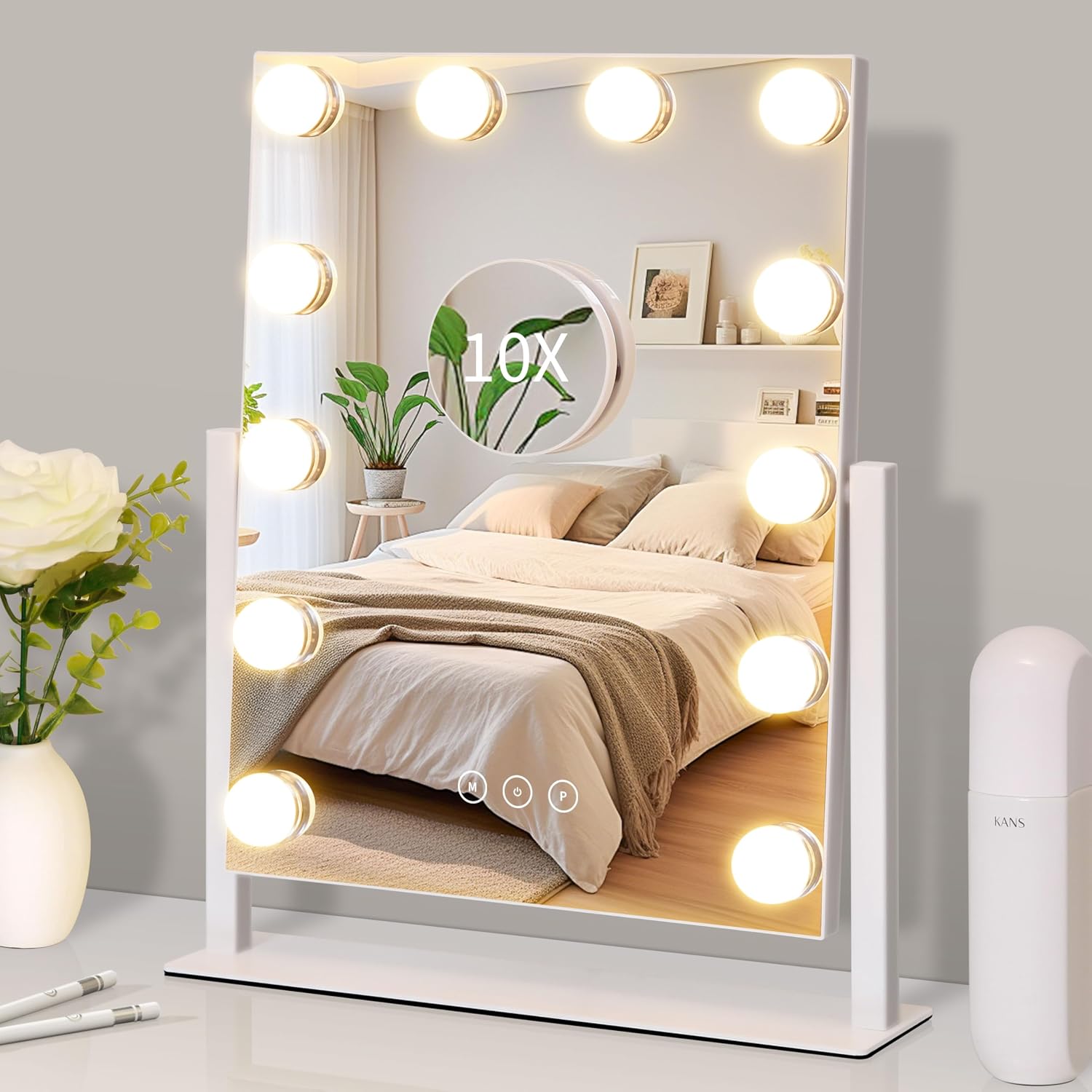 Detalle de Kotdning Lighted Vanity Mirror with 12 Bulbs, 3 Color Modes and 10x Magnifier