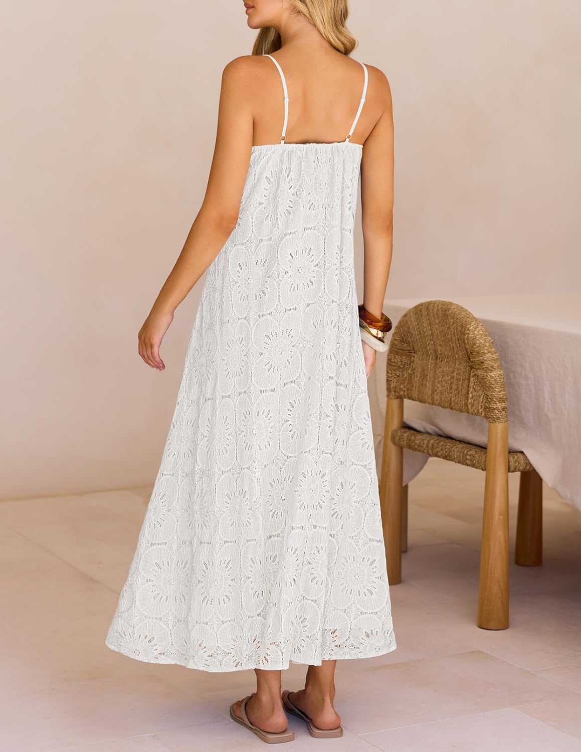 Thumbnail 6 de MEROKEETY Women's Summer Maxi Dress with Floral Eyelet Lace and Pockets