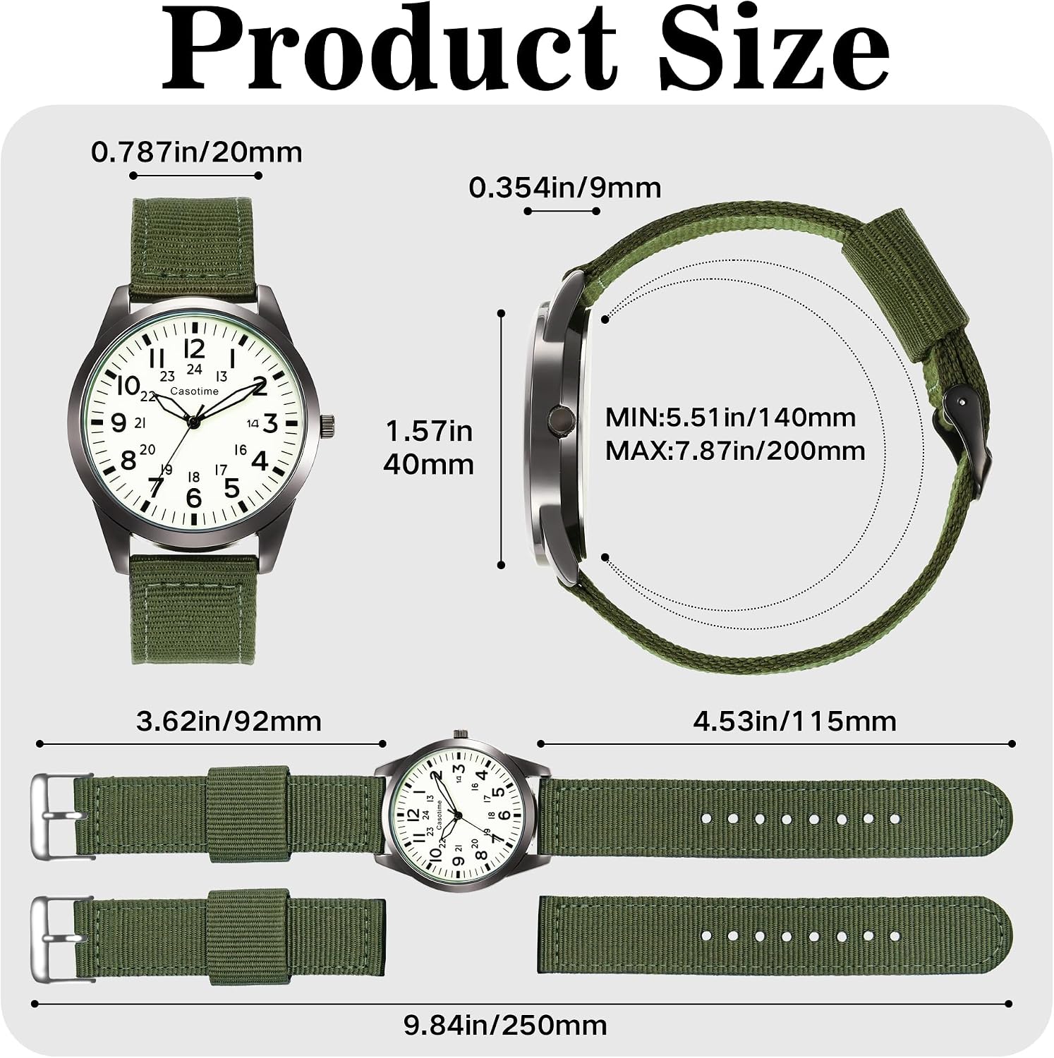 Detalle de Casotime Taktische Militäruhr – Feldgetestetes Analogquarz-Uhrwerk, leuchtendes Zifferblatt, 30 m Nylonband