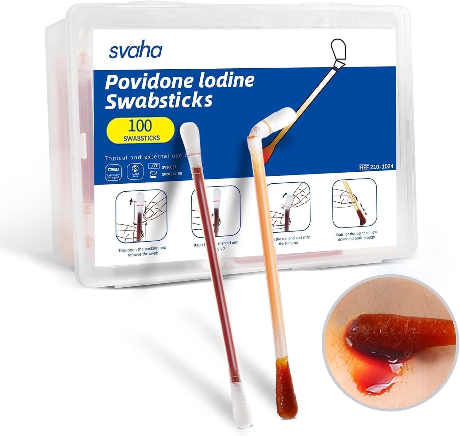 Imagen de Povidone Iodine Swabsticks (100 Count) with Snap-Release Solution en OfertitasTOP