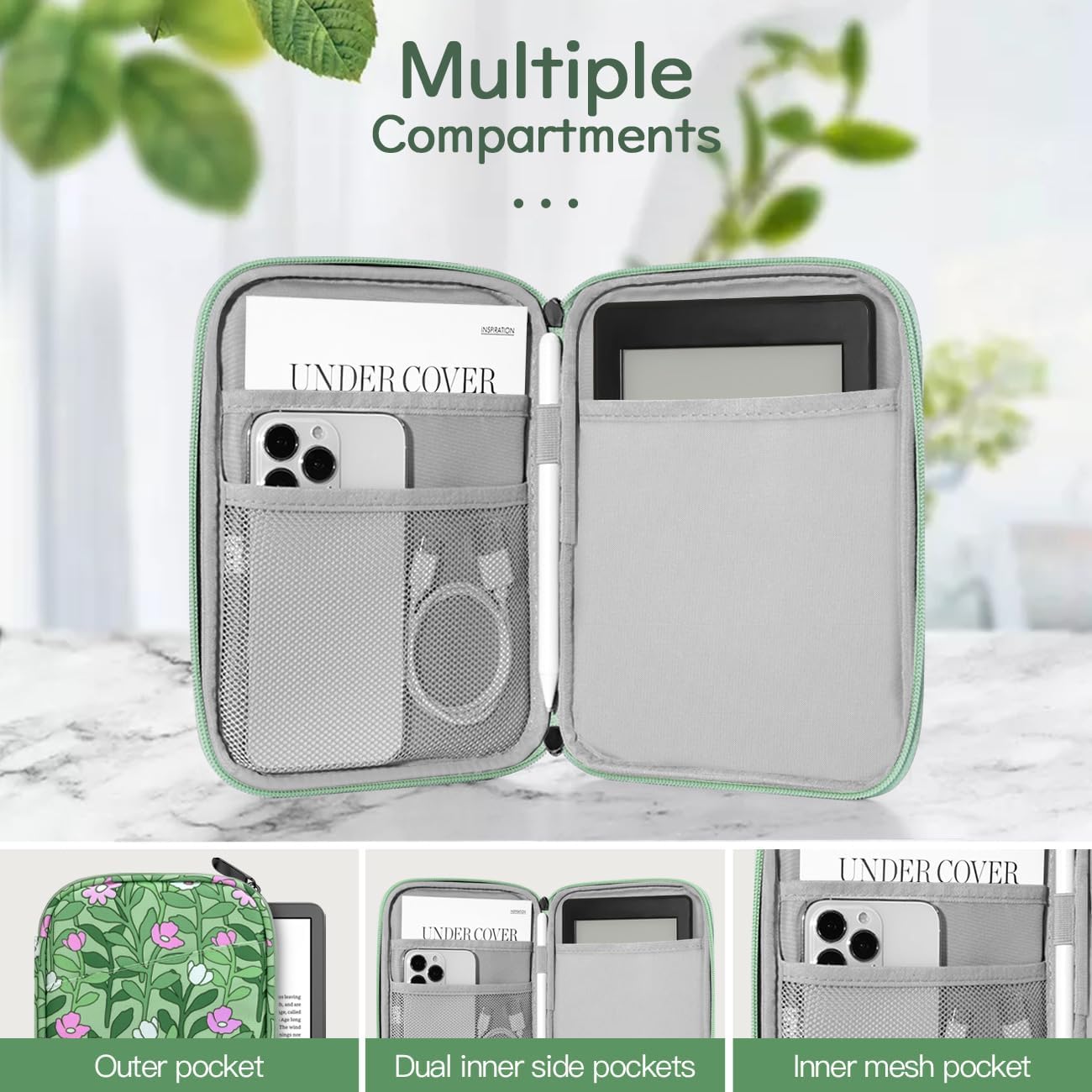 Thumbnail 2 de Vinabilia 6-7 Inch Protective Sleeve Carrying Case for 7" Kindle & 6" E-Readers (Cyan+Flower)