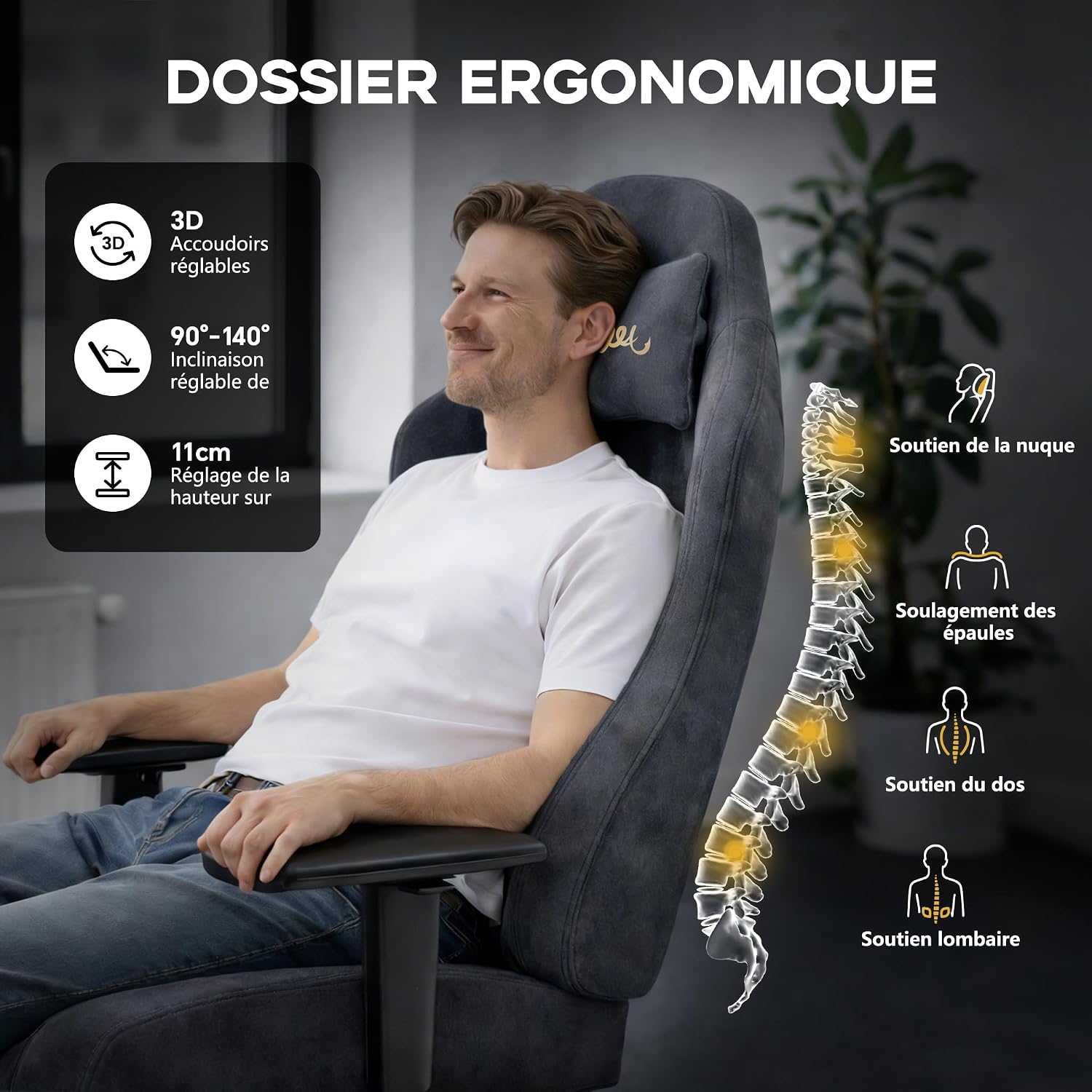 Thumbnail 4 de Riftracer Fauteuil Gaming Ergonomique avec Appui-Tête et Support Lombaire – Réglable, Repose-Pieds et Dossier 80–140°
