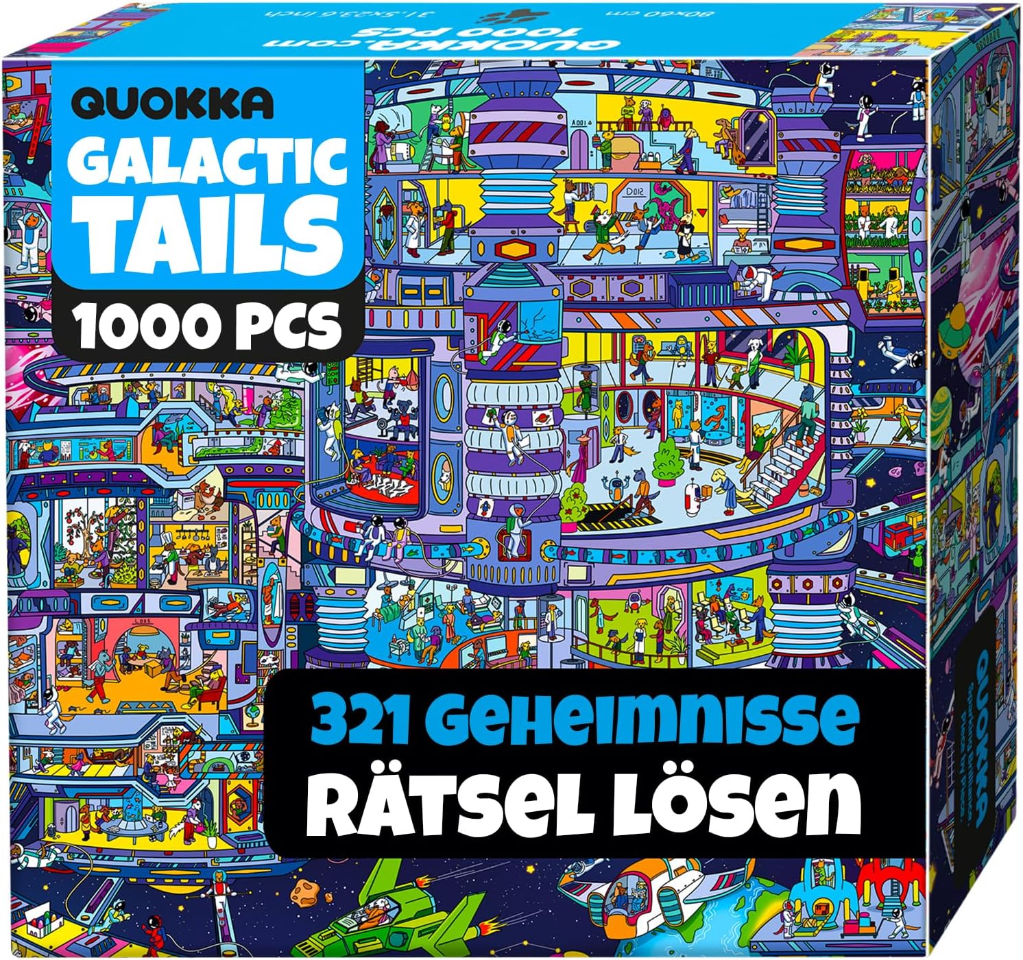 Detalle de QUOKKA Puzzle 1000 Teile Galactic Tails – Hochwertiges Raumfahrt-Abenteuer für Erwachsene