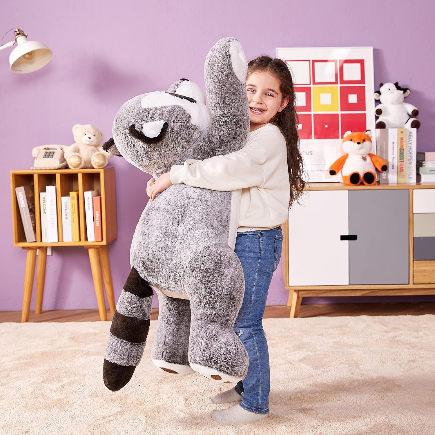 Thumbnail 4 de IKASA Giant Raccoon Stuffed Animal Plush Toy (30-inch) — Jumbo Hugging Raccoon Pillow