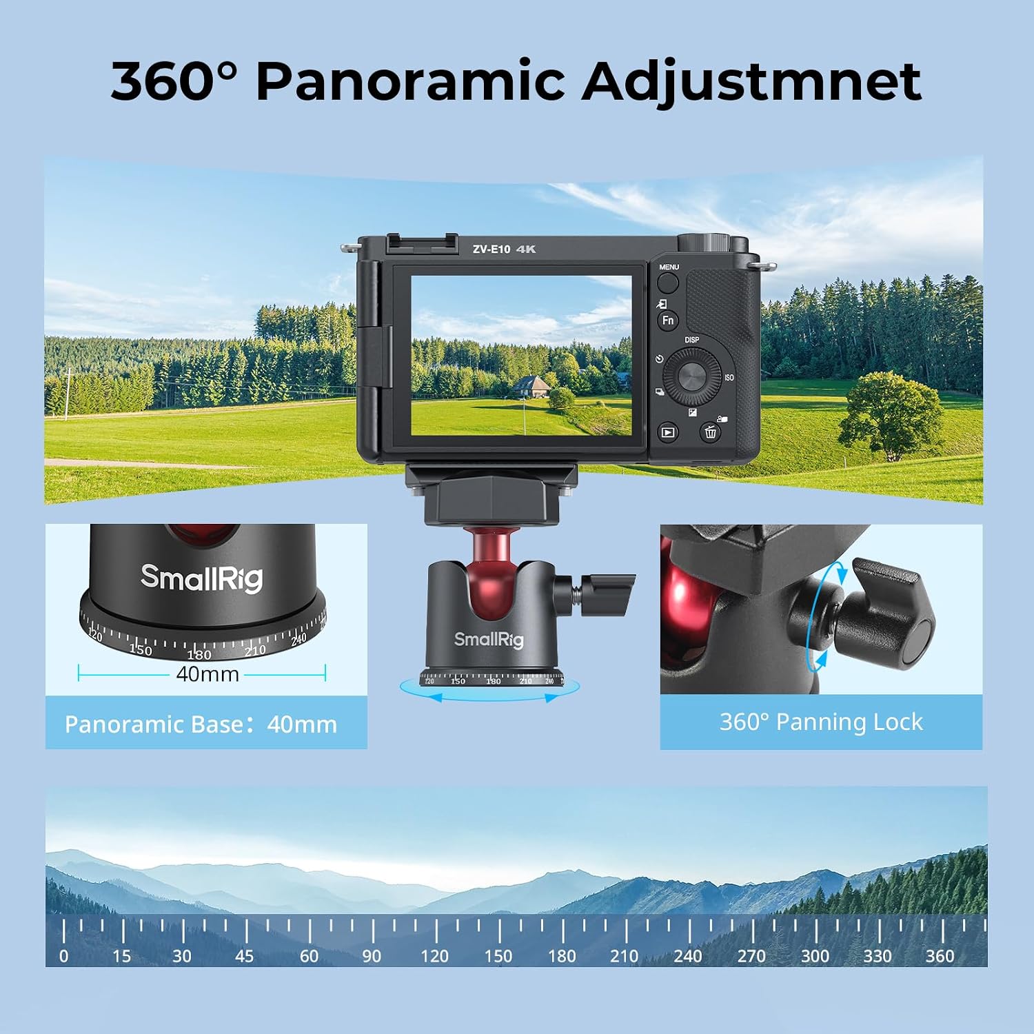 Thumbnail 3 de SmallRig BUT2664 mini tabletop tripod with 360° ball head and 1/4 screw mount adapter