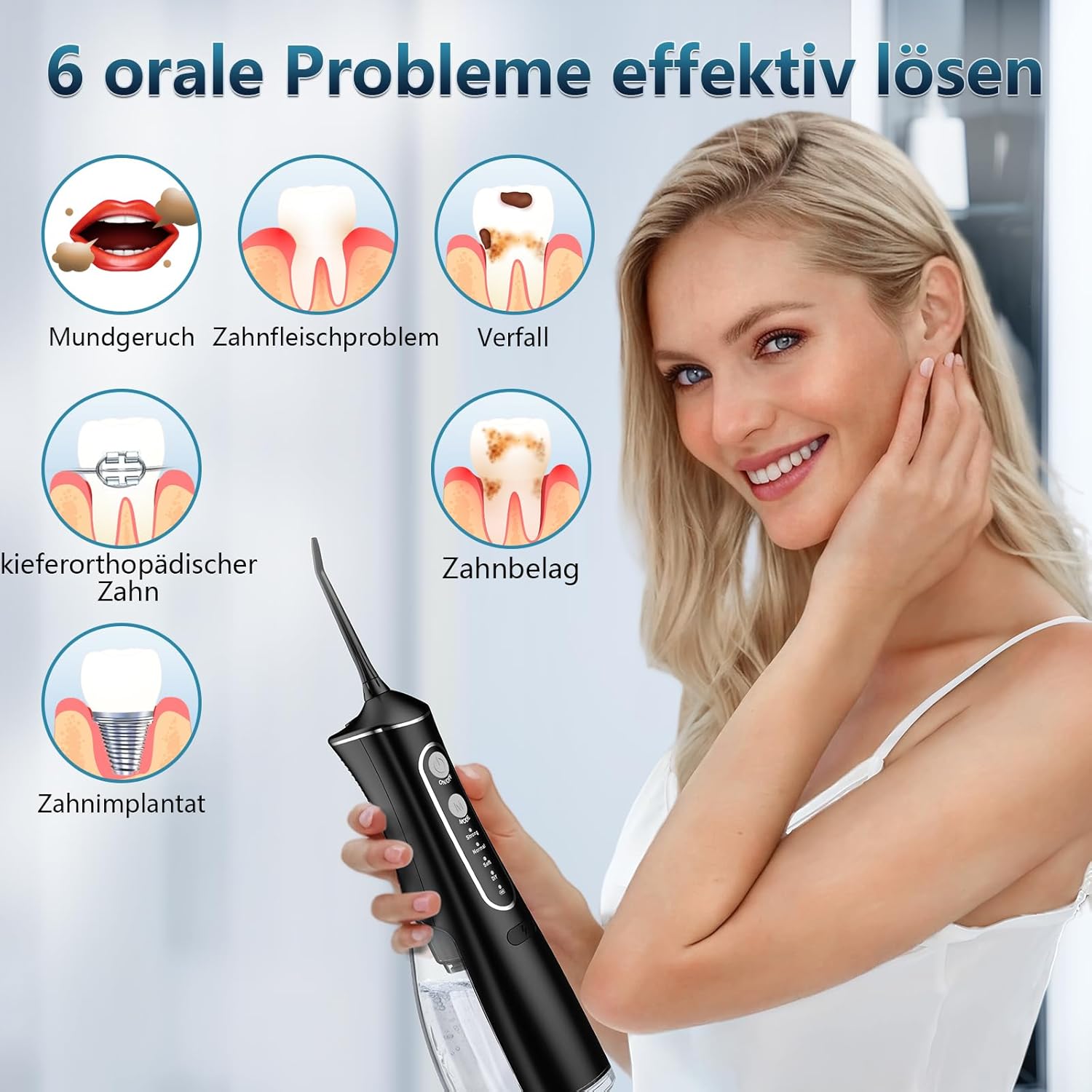 Thumbnail 6 de OasiSmile Kabellose Elektrische Munddusche – Testsieger 2026, 4 Modi, 5 Düsen, 300 ml Tank, IPX7