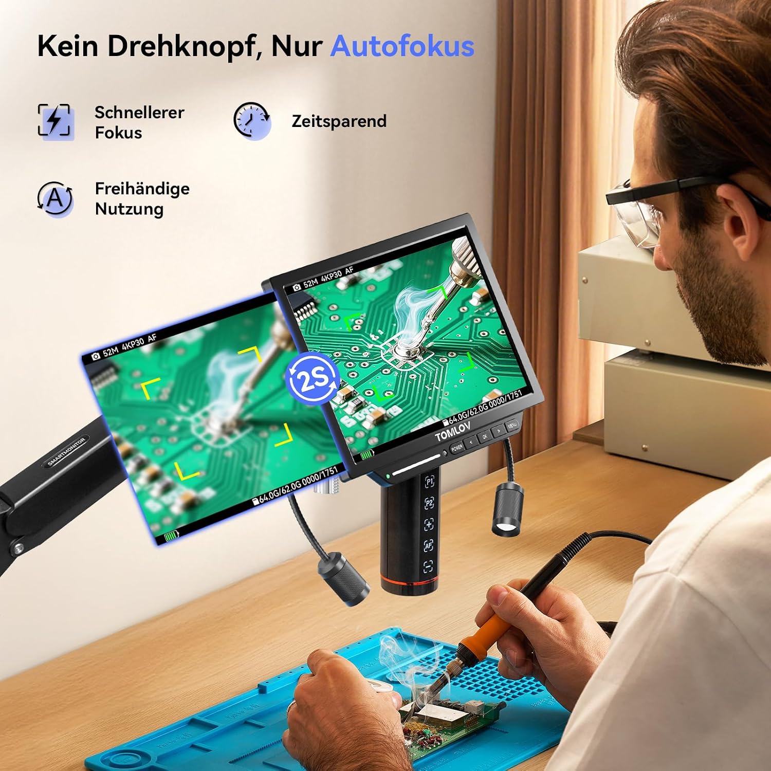 Detalle 2 de TOMLOV TM4K-AF Flex 4K Autofokus Mikroskop 52MP