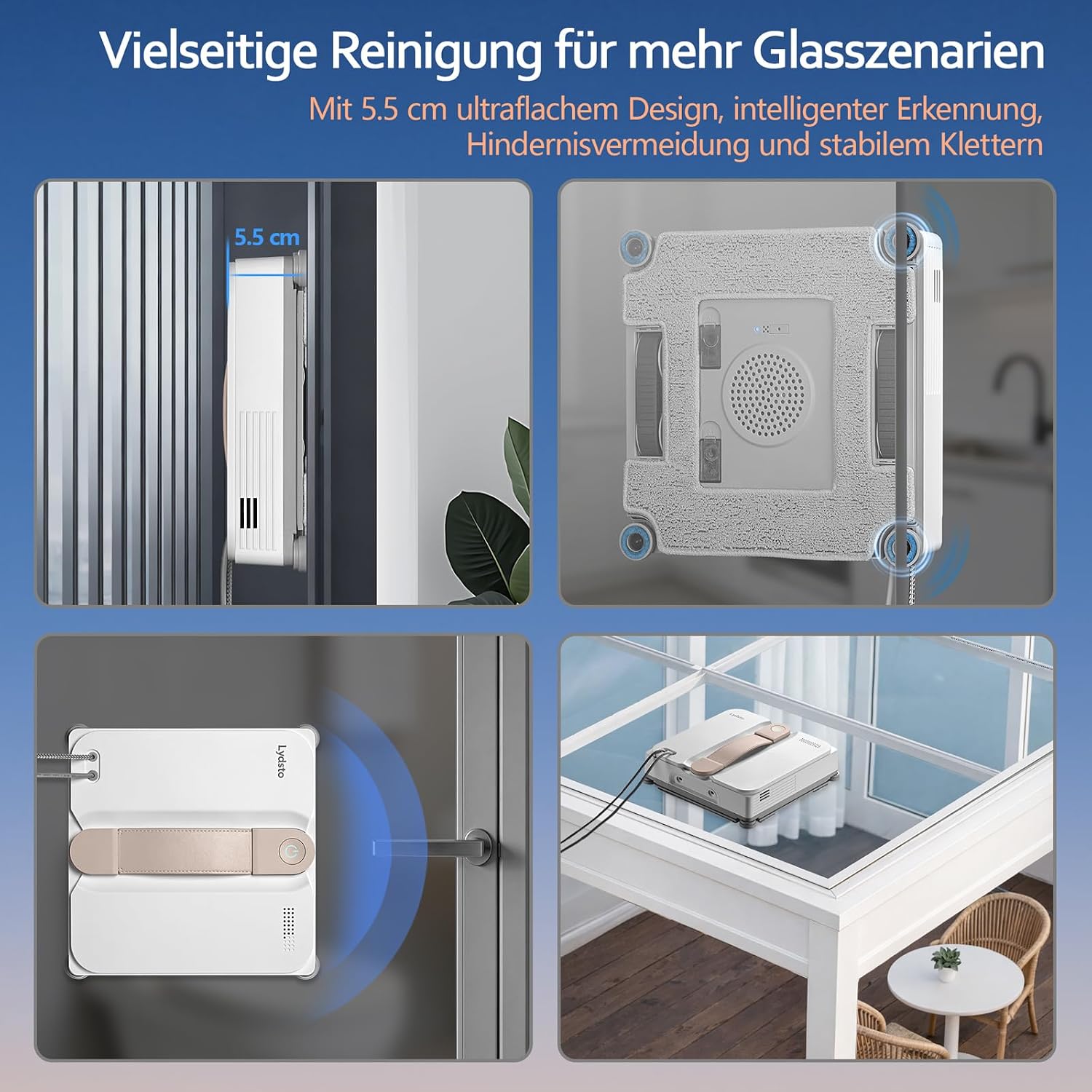 Thumbnail 6 de Lydsto WL07Max Fensterputzroboter mit Sprühfunktion, Ultraschall-Düsen und Eckenreinigung