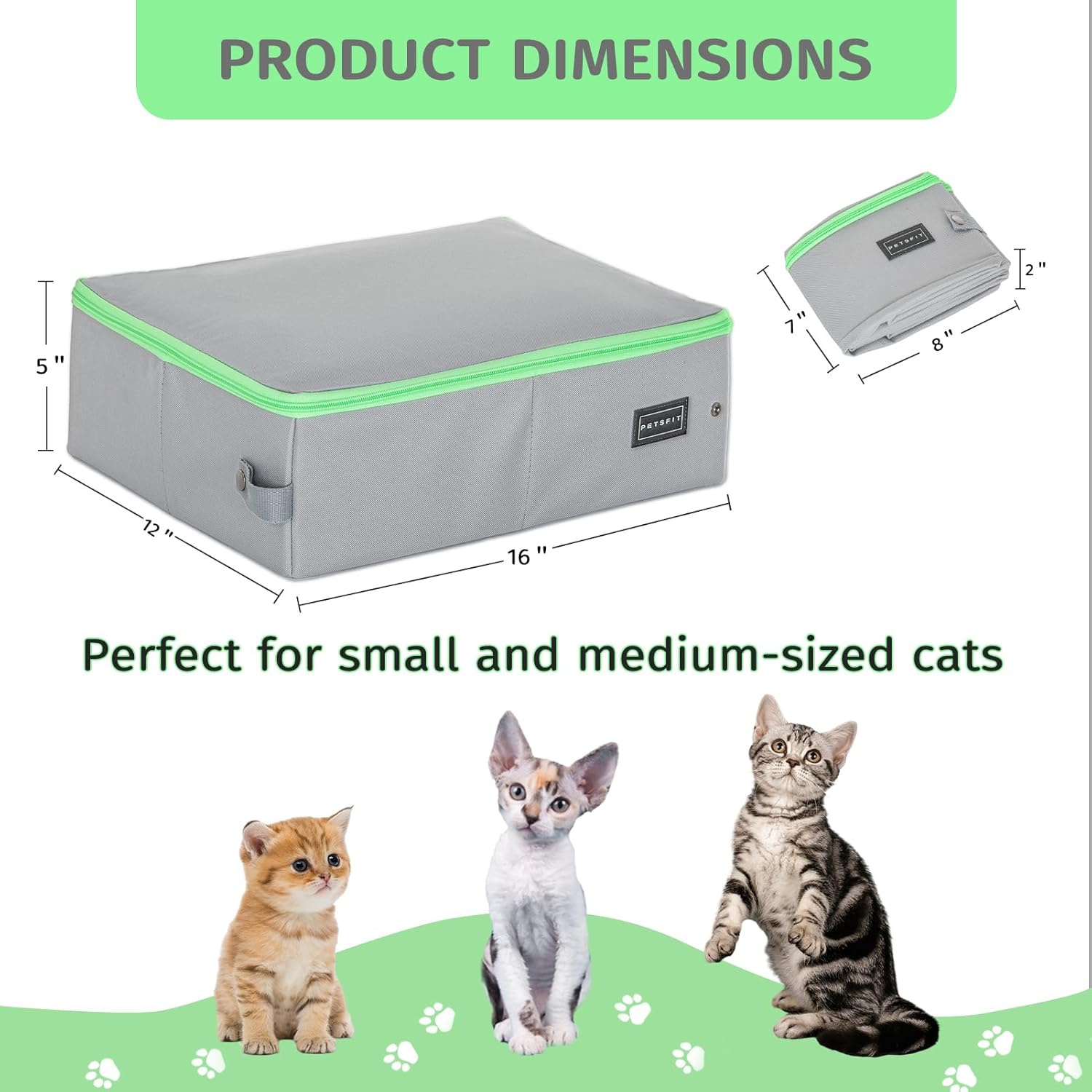 Detalle 2 de PETSFIT Travel Litter Box for Cats with Lid – Leak-Proof, Foldable 40x30x12cm (Grey Green)