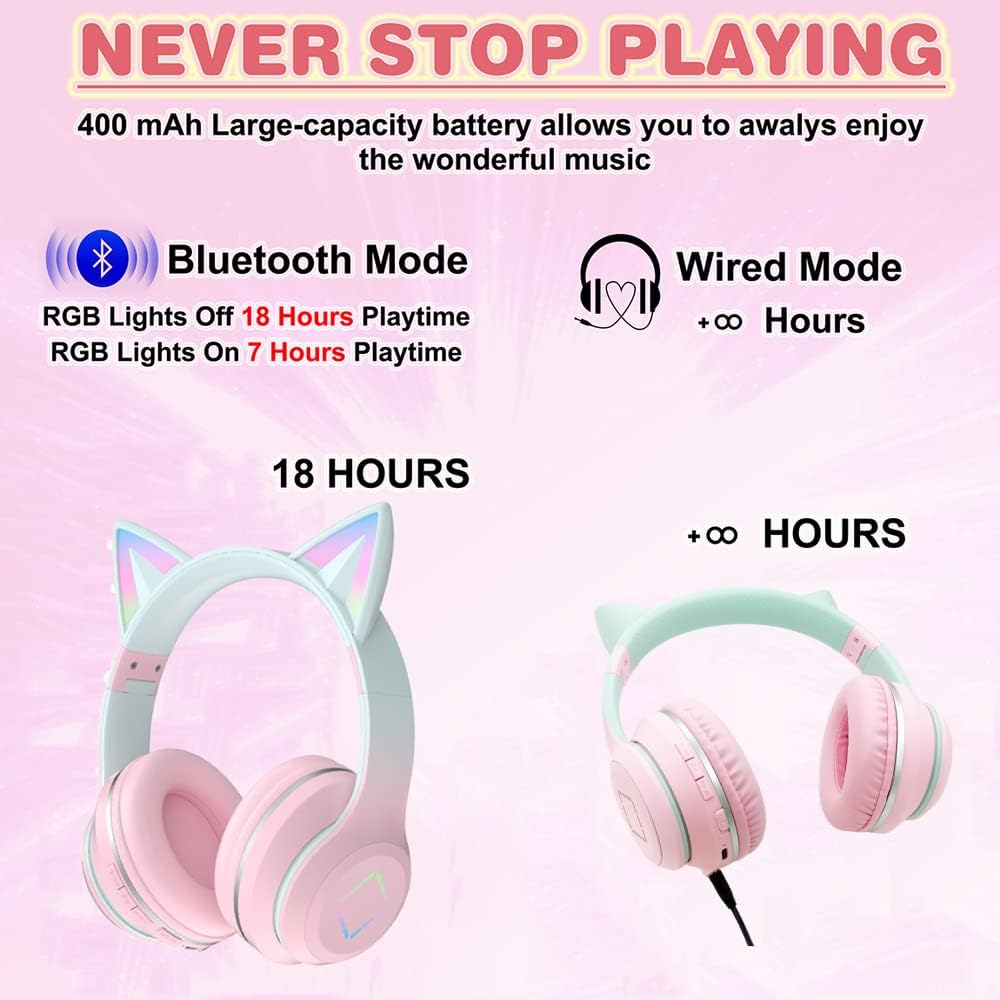 Detalle 2 de Usoun Kids Headphones Cat Ear Bluetooth 40mm