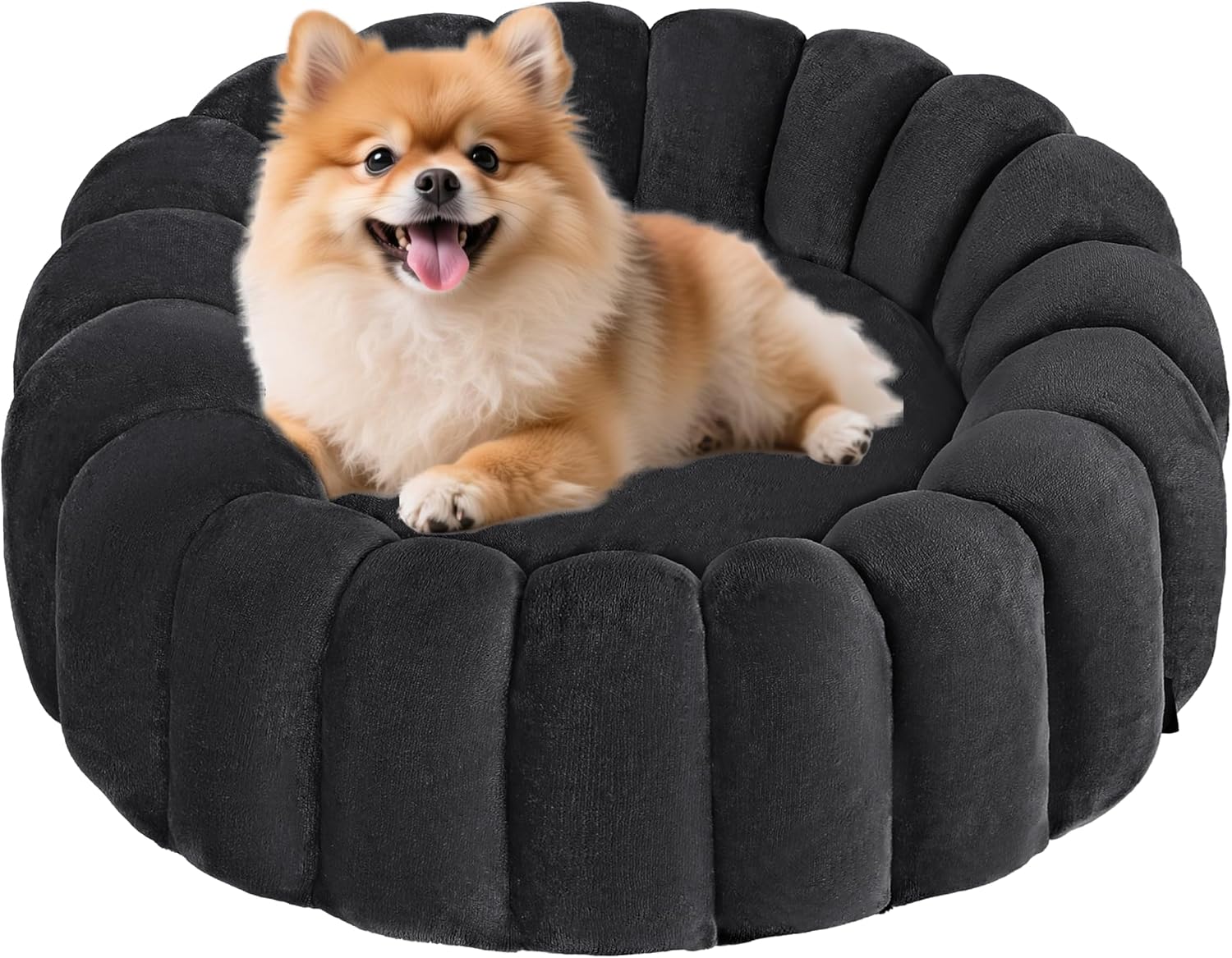 Detalle de HMTOPE Hundebett Kleine Hunde, 2-in-1 – Rundes Flanell-Nest Ø 60 cm, Dunkelgrau