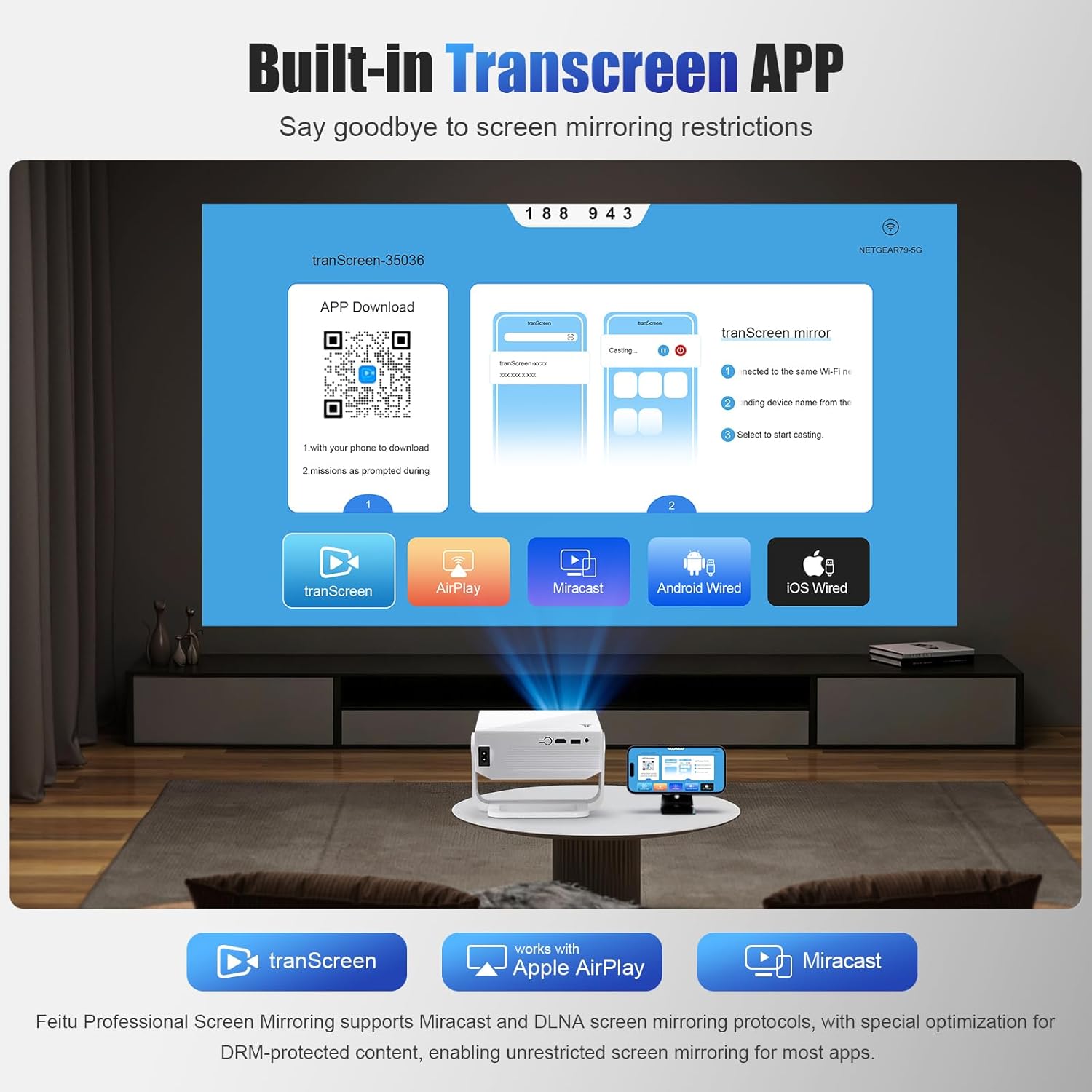 Thumbnail 3 de 2026 Smart Projector Android 14 Mini Projector with WiFi 6, Bluetooth 5.2 and Built-in Apps