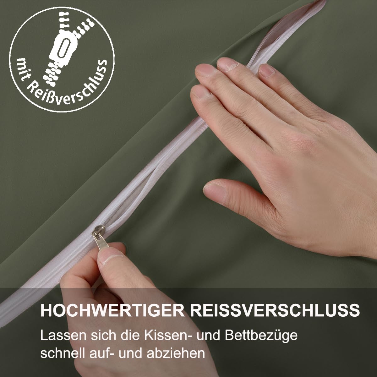 Thumbnail 4 de Beqnat Kissenbezug 40x40 im 2er-Set (40 x 40 cm) Olivgrün – Mikrofaser, bügelfrei & knitterfrei, mit Reißverschluss