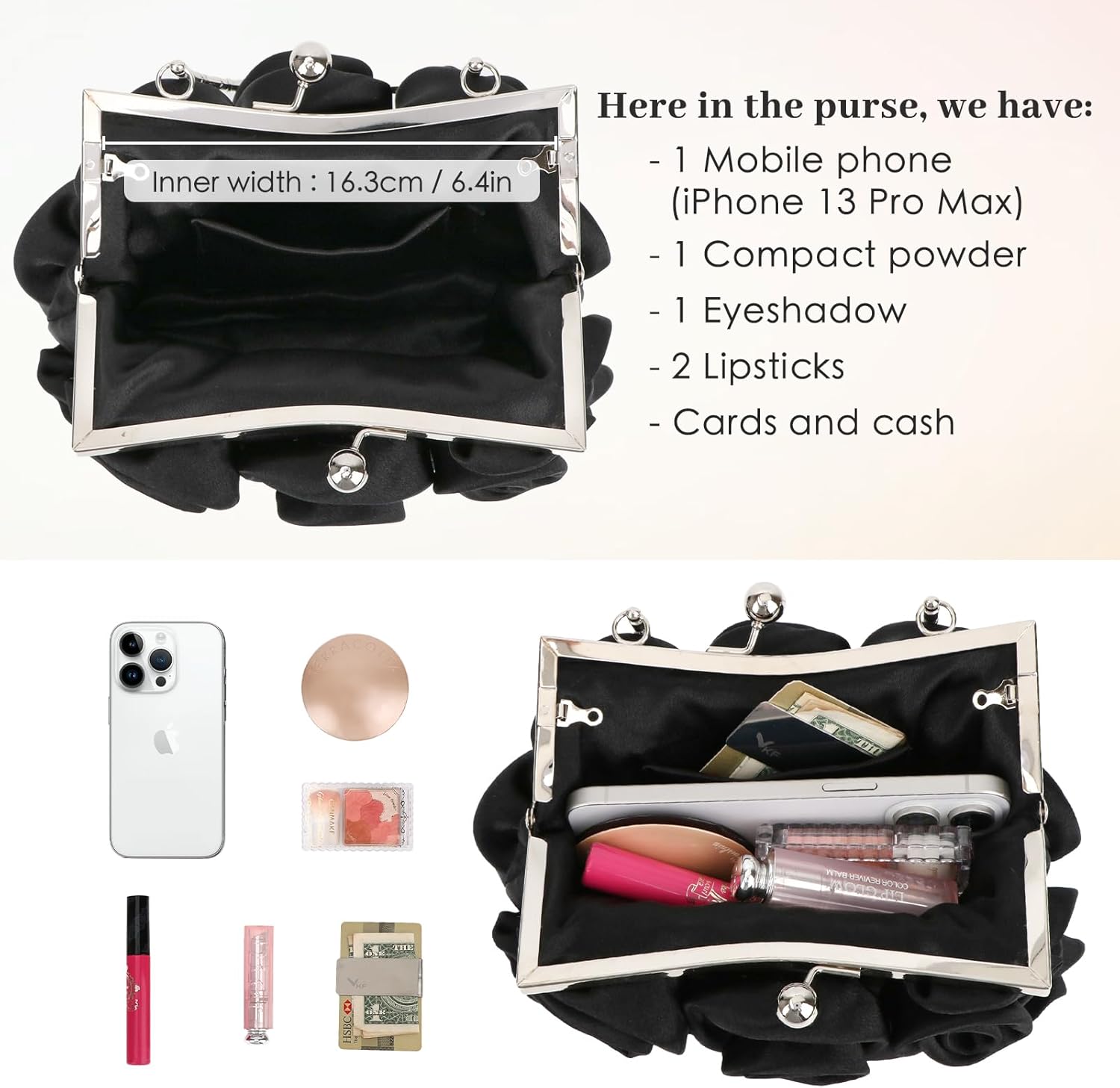 Detalle de Kilofly Missy K 7 Roses Satin Clutch Purse with Detachable Strap Money Clip