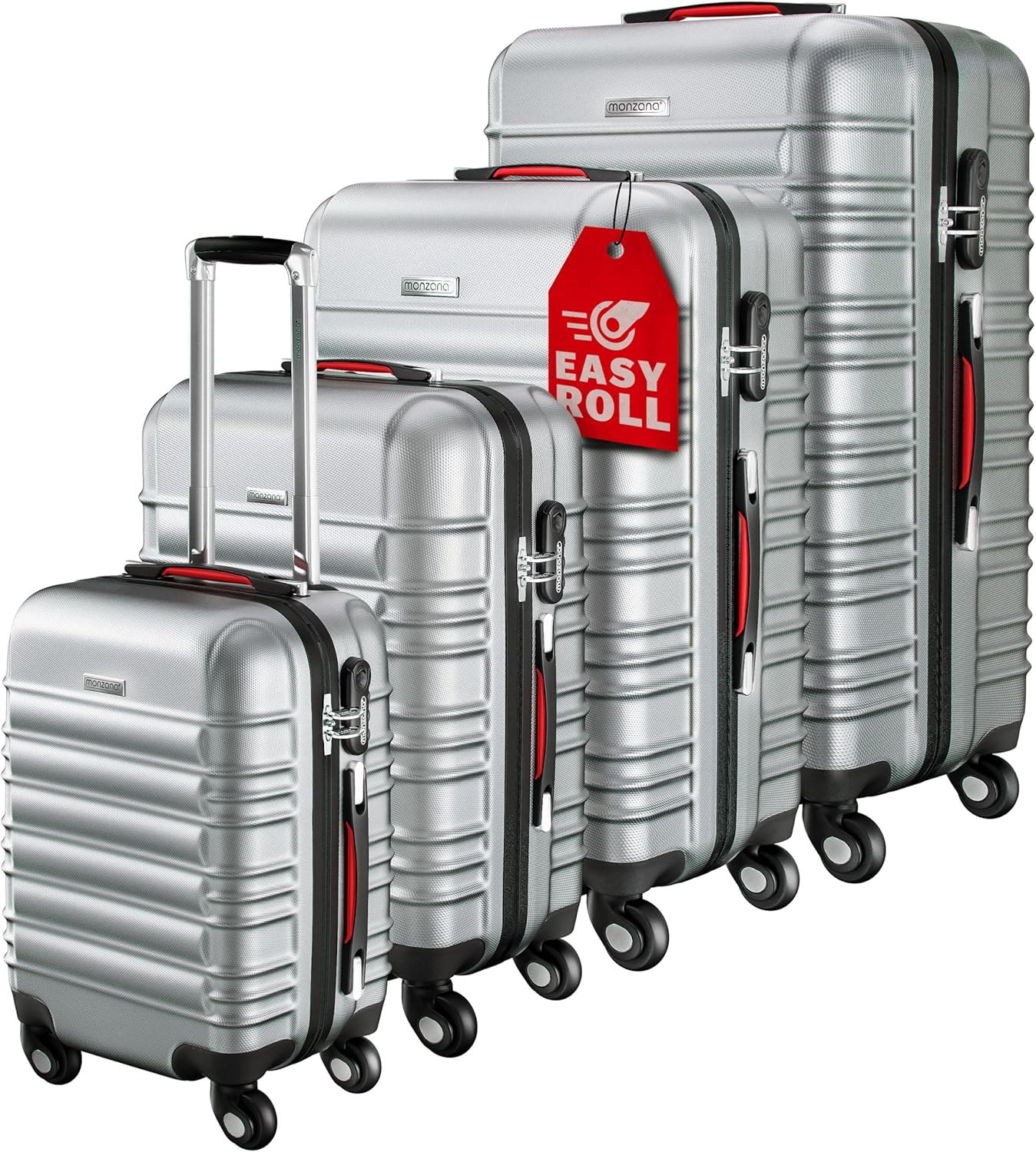 Detalle de MONZANA® Kofferset 4-teilig S–XL Hartschalen-Trolley mit ABS, Gel-Griffen, 4 Rollen und Zahlenschloss