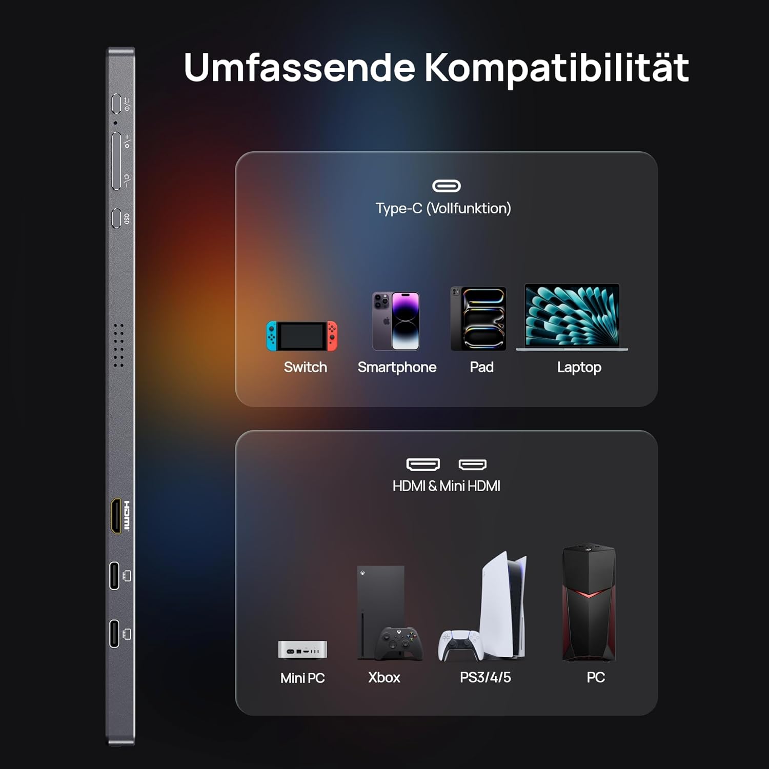 Thumbnail 5 de ARZOPA 16,1 Zoll Tragbarer Monitor – 100% sRGB, FHD, HDR, IPS, Space Grau