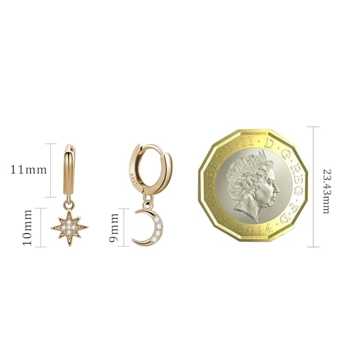 Detalle 2 de 14K Gold Plated Moon and Star Earrings – 925 Sterling Silver Hoop Earrings for Women