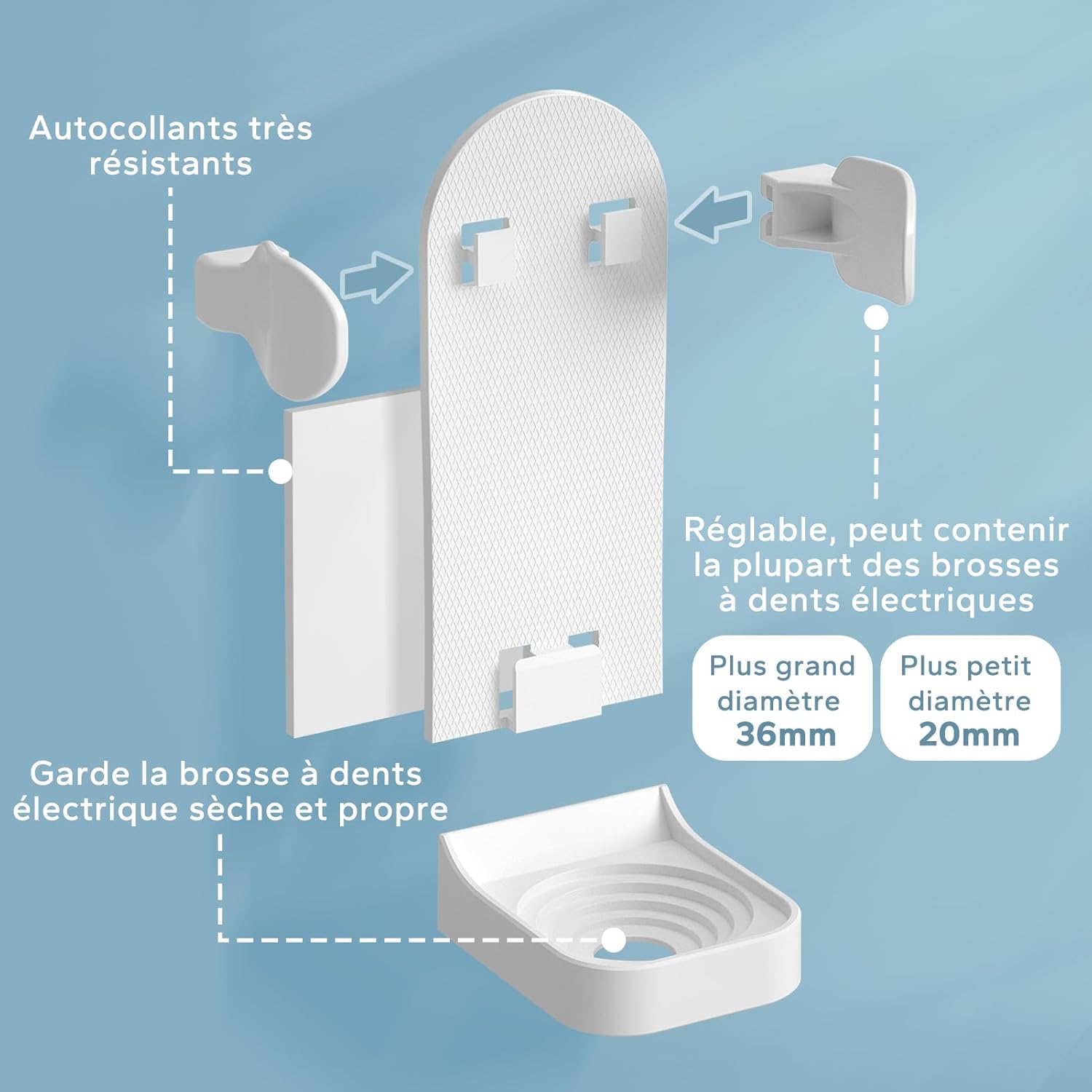 Thumbnail 1 de Support mural pour brosse à dents électrique HOMMAND (lot de 4) avec fixation adhésive