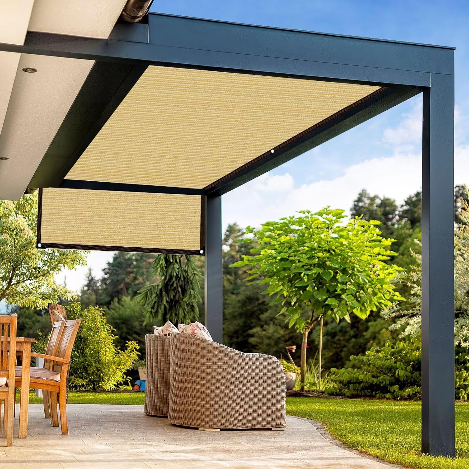 Thumbnail 4 de Filet d’ombrage WAIMDIKUL avec œillets beige 3 x 3 m (70% d’ombrage)