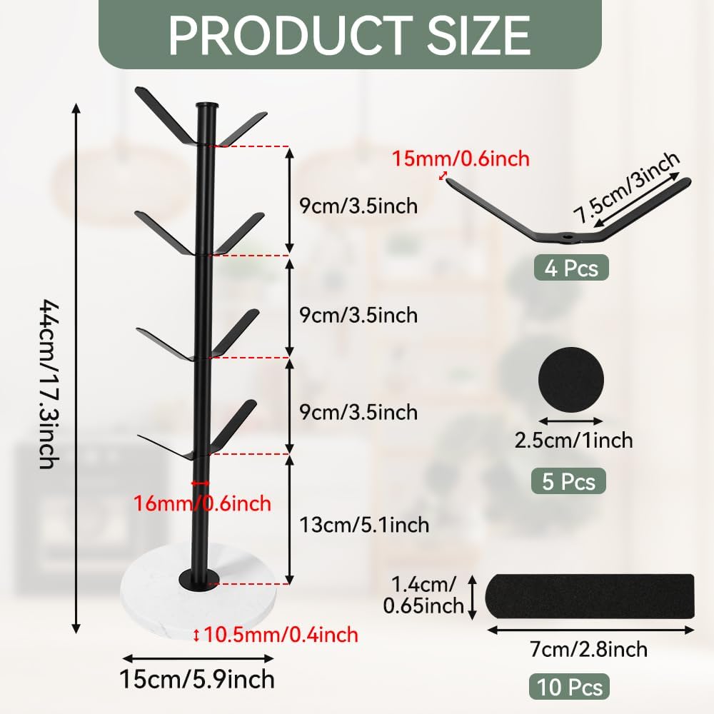 Detalle 2 de Vurixfo Marble Mug Tree Stand: 8-Hook, Stable Marble Base, Adjustable Stainless Steel Holder