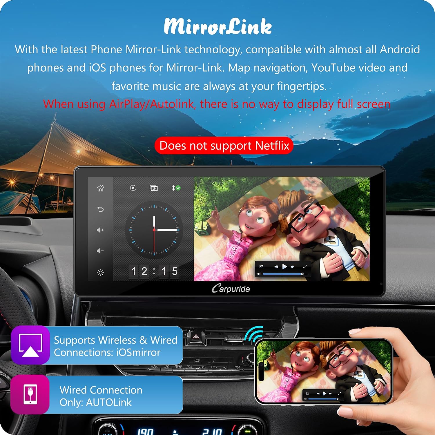 Thumbnail 6 de Carpuride W103 Pro: 10.3-inch Wireless CarPlay/Android Auto Receiver with Dual Bluetooth, Mirror Link and GPS