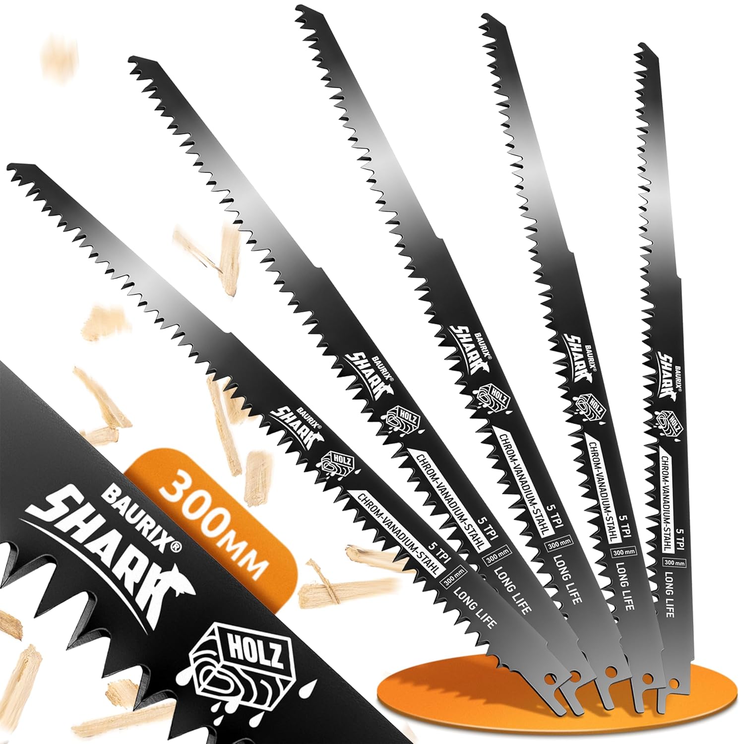 Thumbnail 6 de BAURIX Lame per Seghetto SHARK 300 mm – 5 pezzi, 5 TPI: taglio rapido e pulito del legno