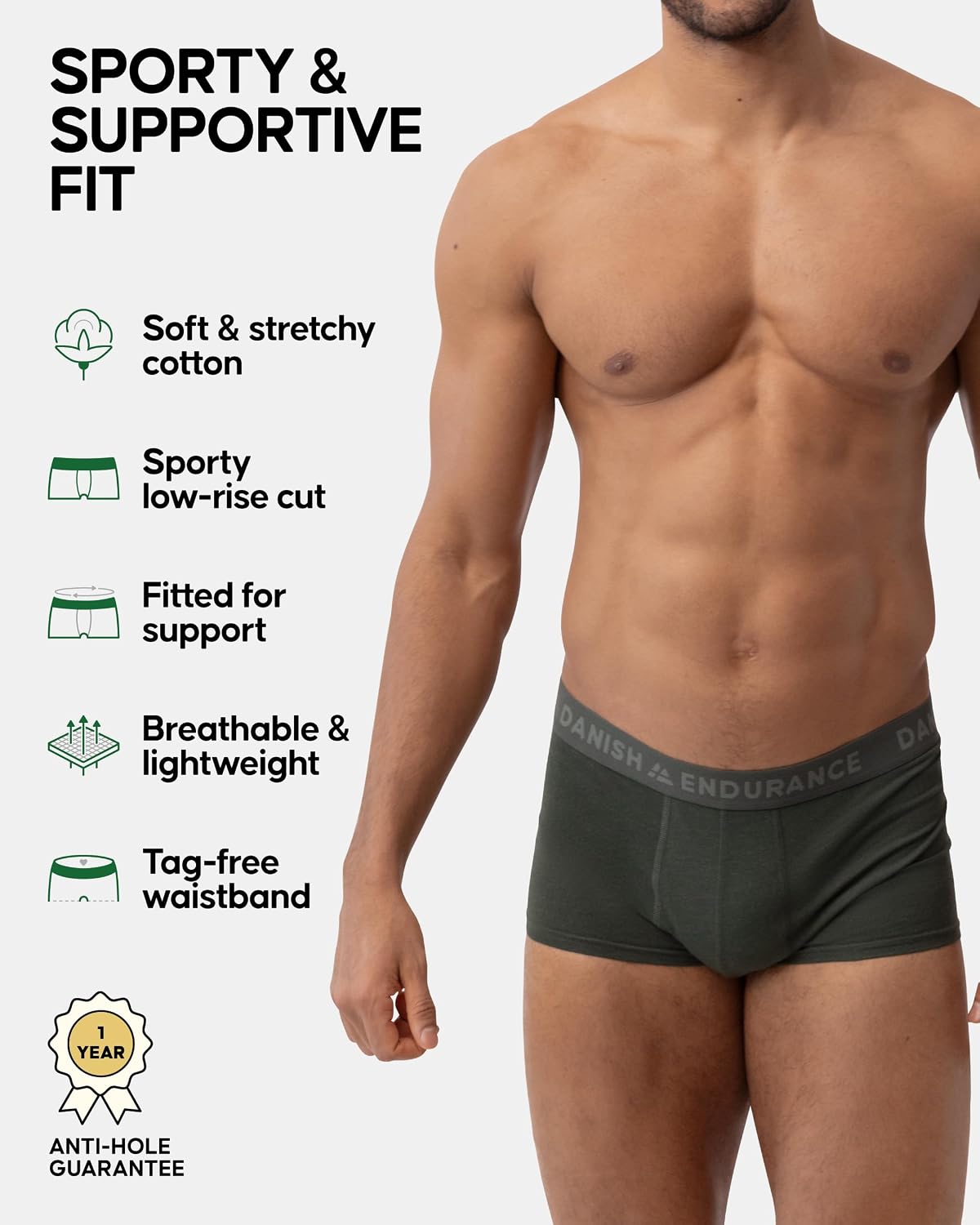 Detalle de DANISH ENDURANCE Men's Cotton Hipster Trunks, Sporty Low-Rise Fit, 6 Pack
