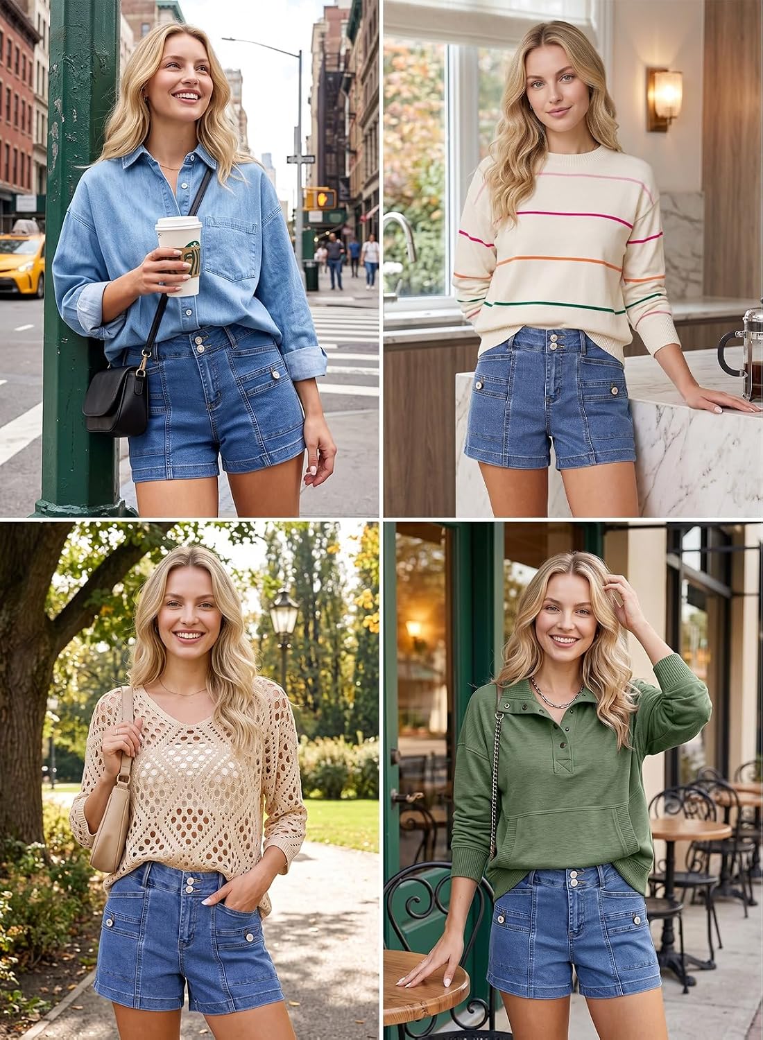 Detalle 2 de Astylish Women’s High-Waisted Double-Button Fly Denim Shorts