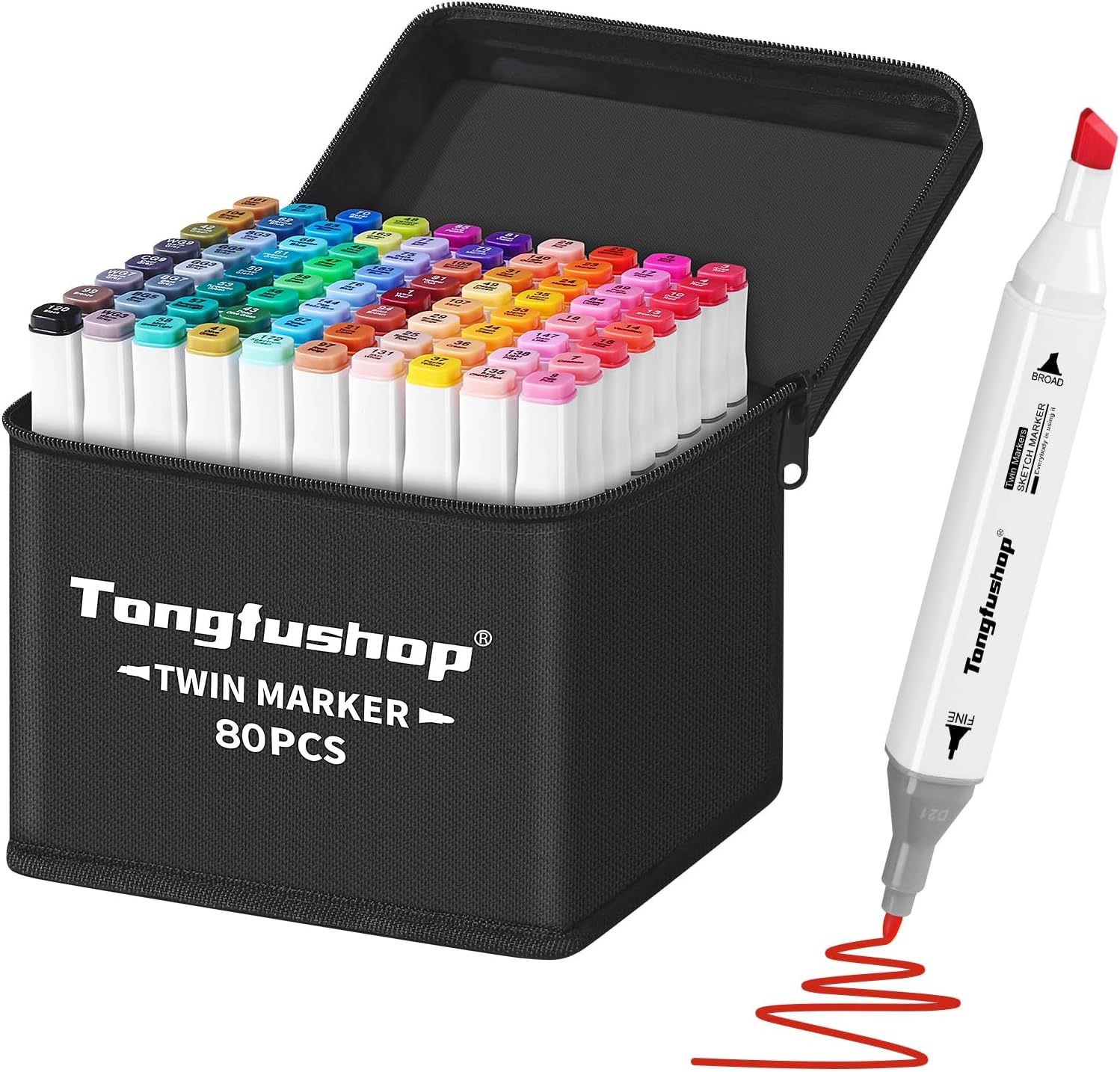 Detalle de Tongfushop Filzstifte Marker Set – 80 Alkohol Marker mit Fein- und Breitspitze, schnell trocknend