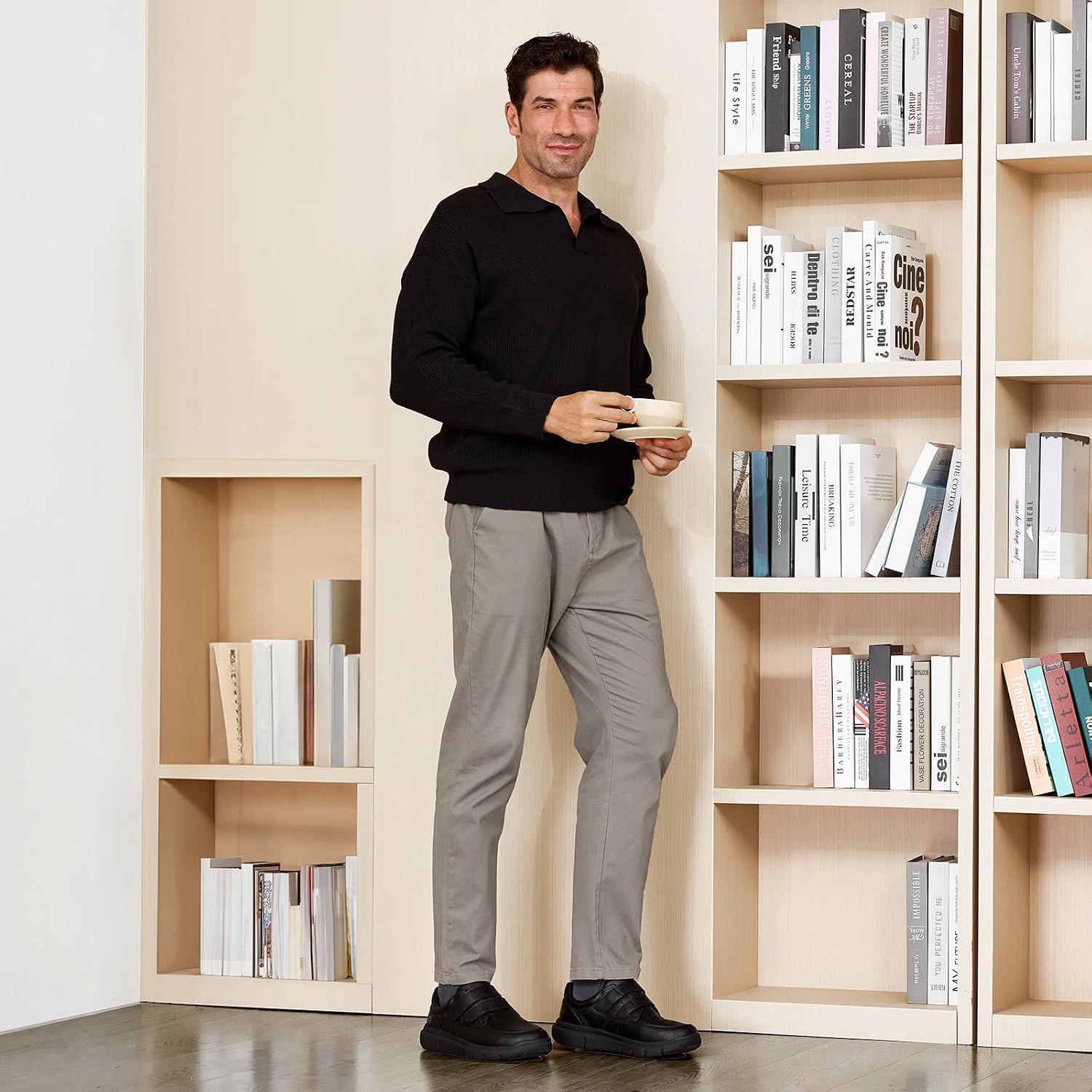 Detalle de FitVille Extra Weit Herren Lederschuhe mit Klettverschluss – Leichte Freizeitschuhe, Gr.40–50