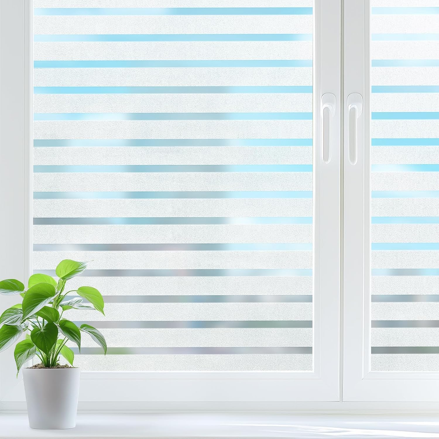 DOWELL Privacy Window Film with Classic Stripes & Blinds Pattern (60x200cm) — static cling, anti-UV, temporary privacy