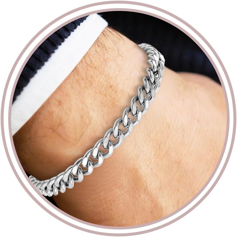 Detalle de Esmoly Bracciale da Uomo in Acciaio Inossidabile 316L – Catena Cubana, 19/21/23 cm