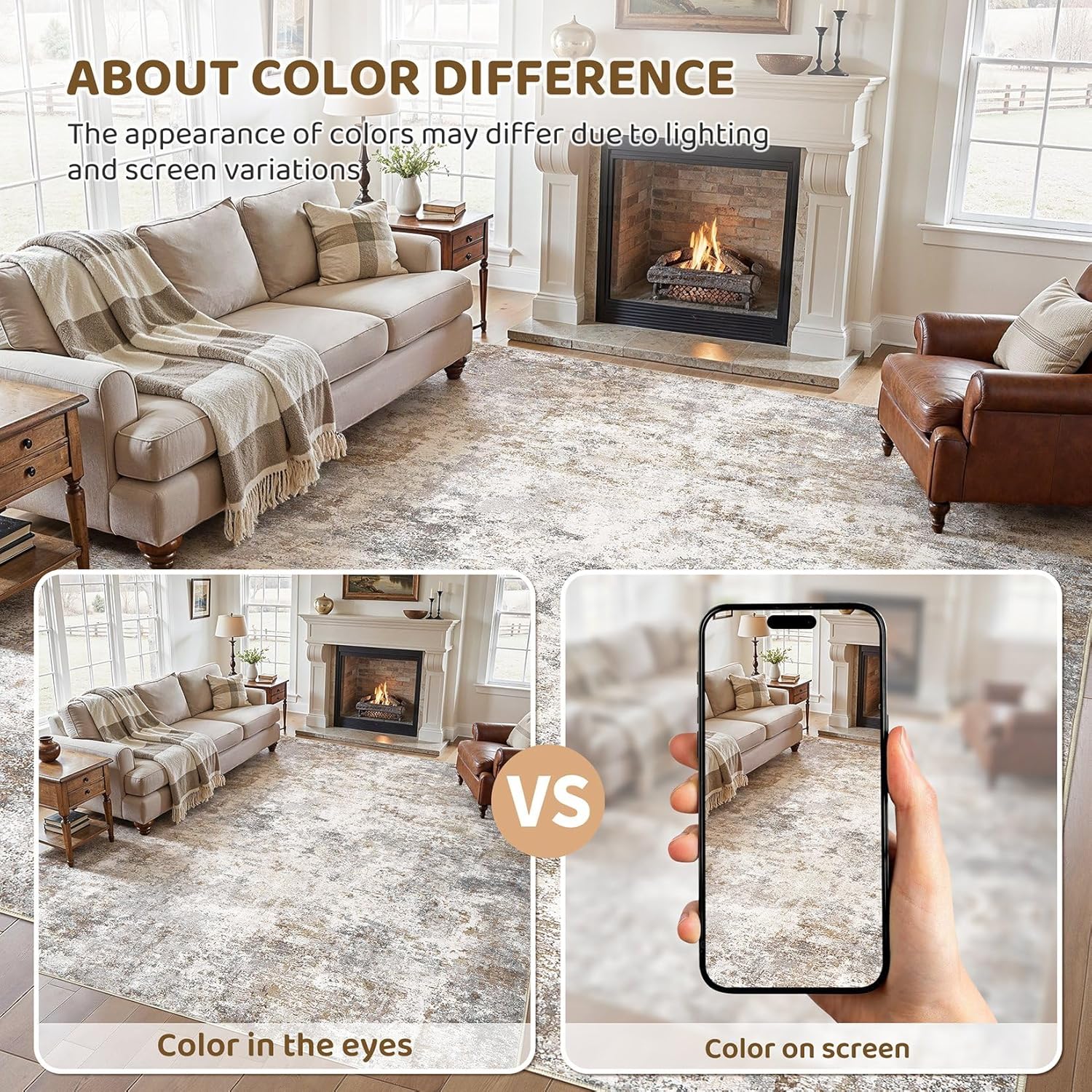 Thumbnail 4 de UERMEI 10x12 Neutral Abstract Washable Area Rug with Non-Slip TPE Backing (Brown/Gray)